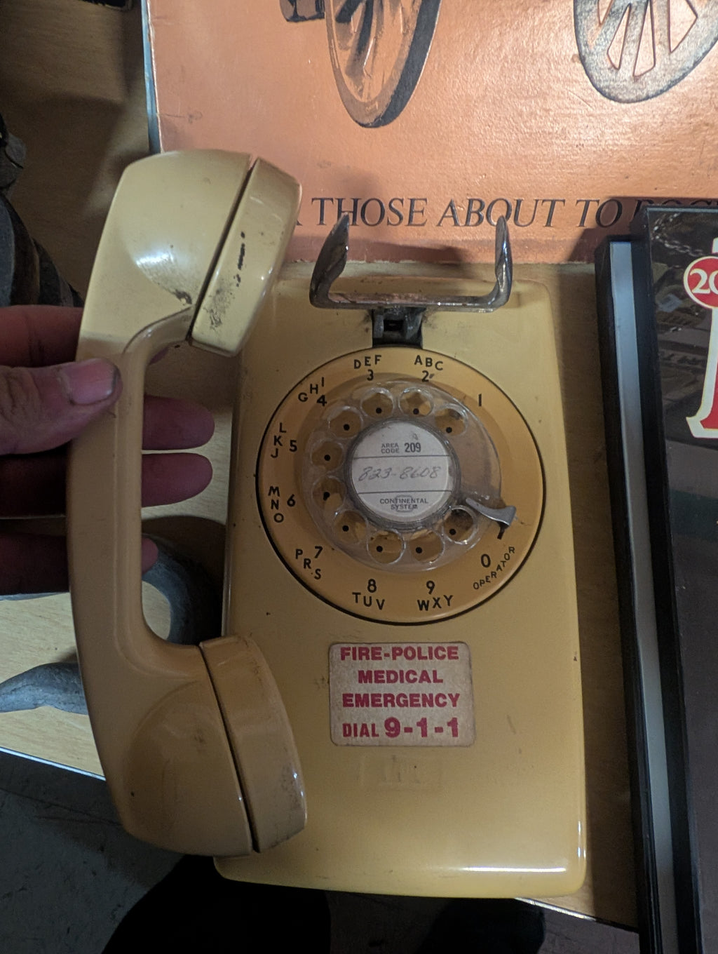 Vintage Beige Rotary Wall Telephone Continental System 911 Dial Phone