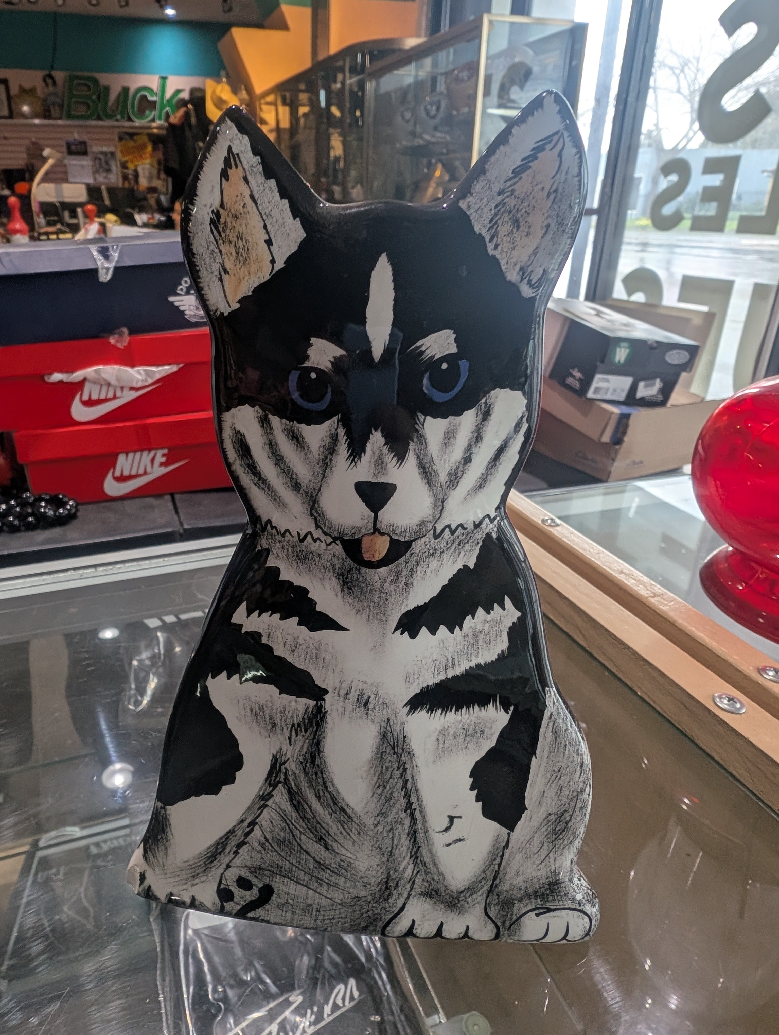 Hand Painted Wooden Husky Dog Folk Art Decorative Display Figure