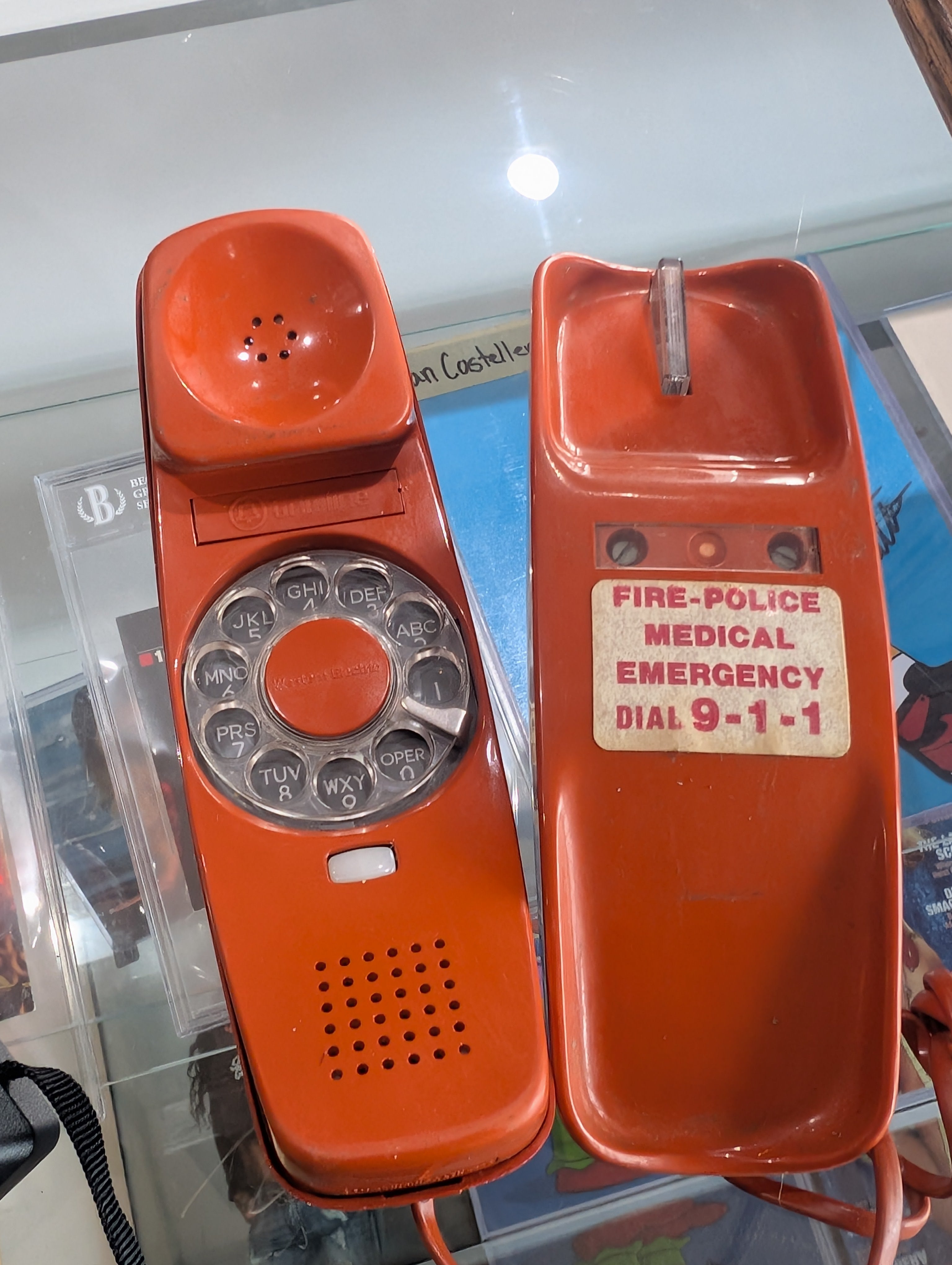 Vintage Western Electric Red Rotary Wall Telephone 911 Emergency Label