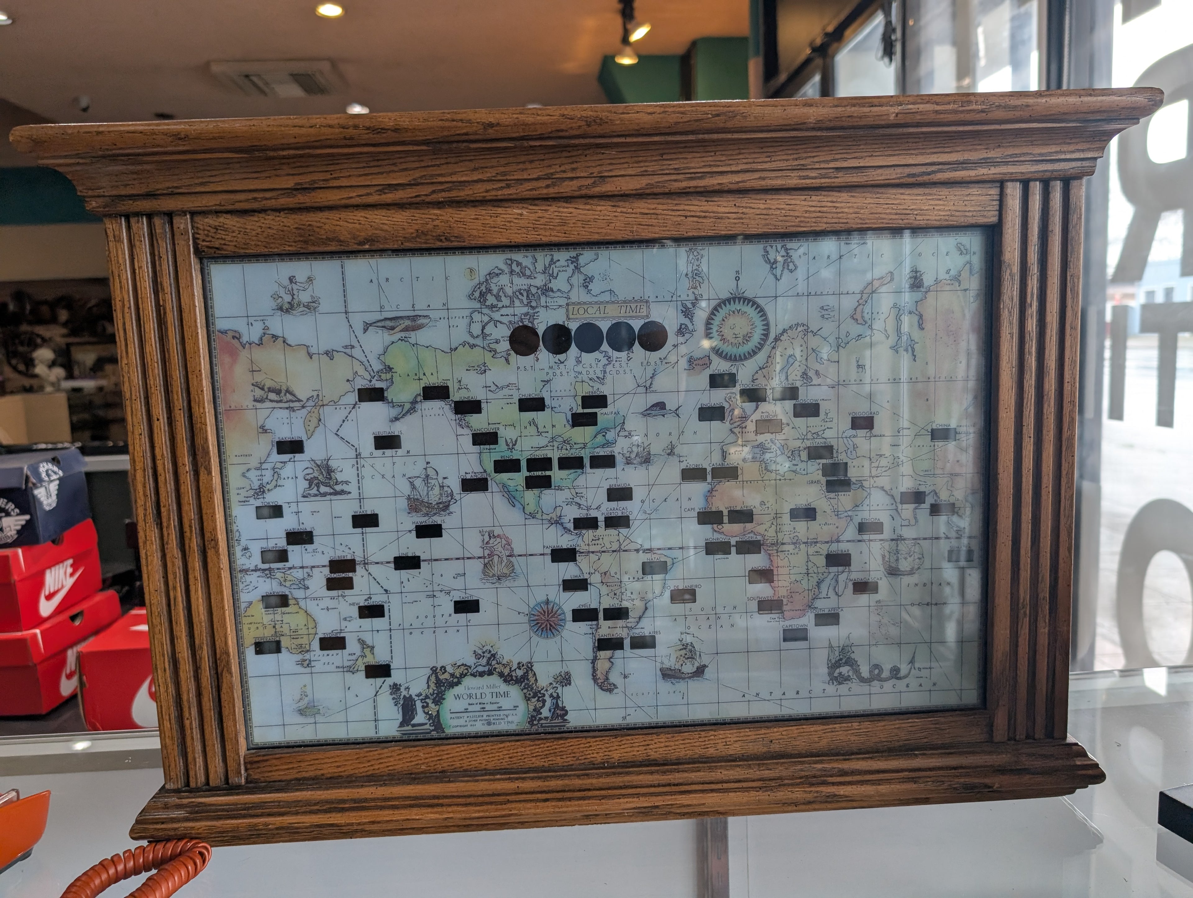Vintage Howard Miller World Time Map Clock 1959 Wood Wall Display  - ELECTRICAL COMPONENTS REMOVED - DECOR ONLY