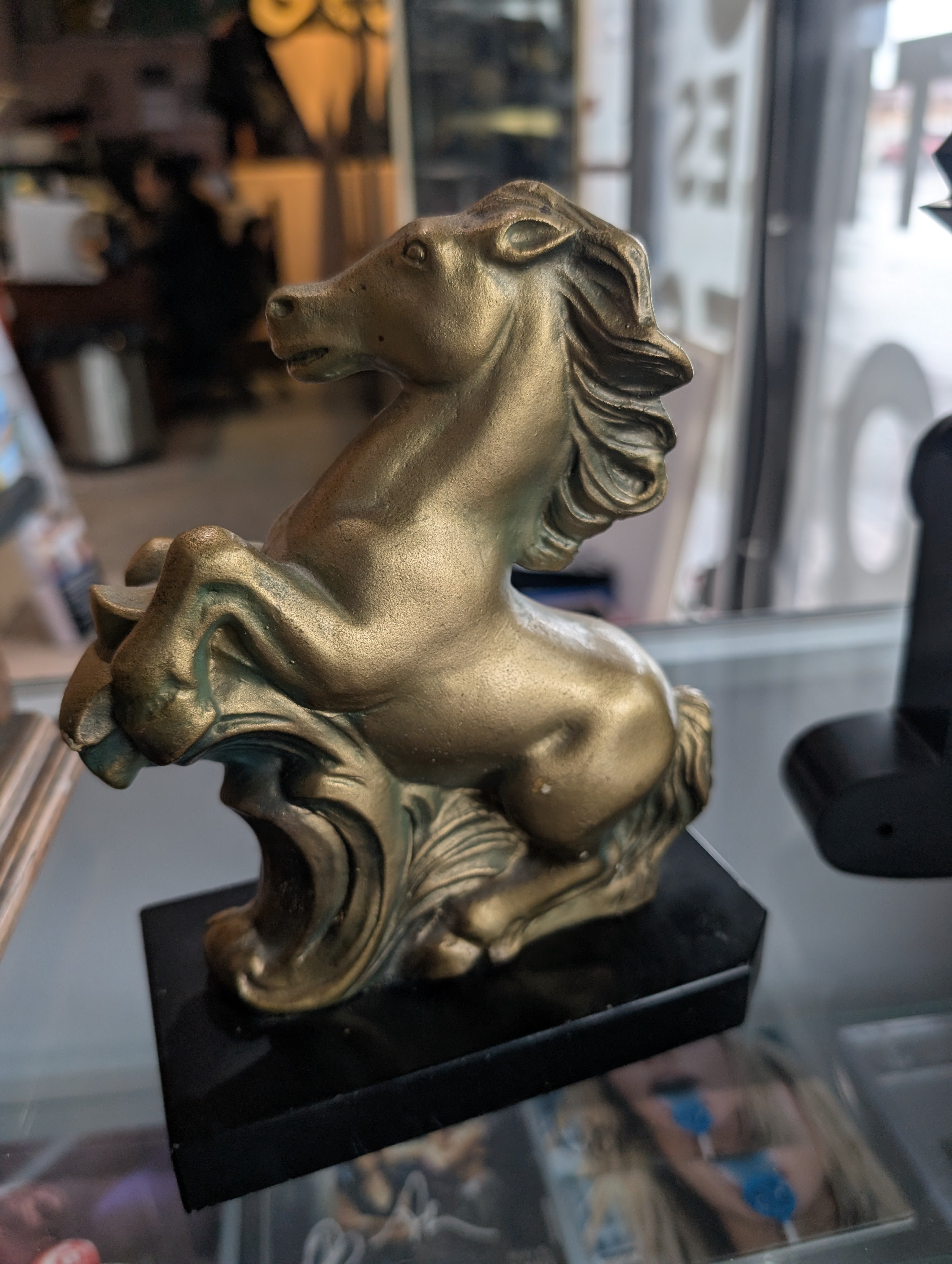 Vintage Rearing Horse Statue Gold Finish Decorative Sculpture