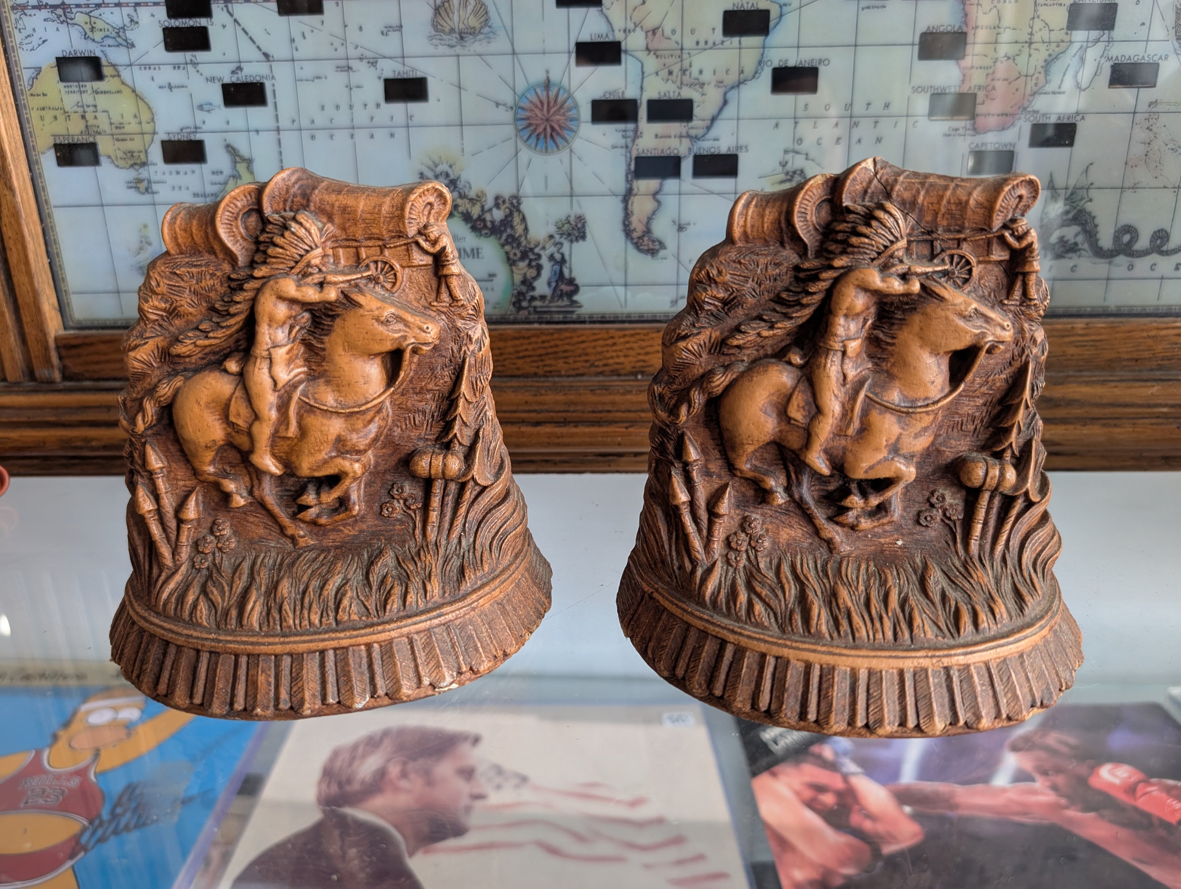 Vintage Western Horse & Rider Bookends Set Rustic Cowboy Decor