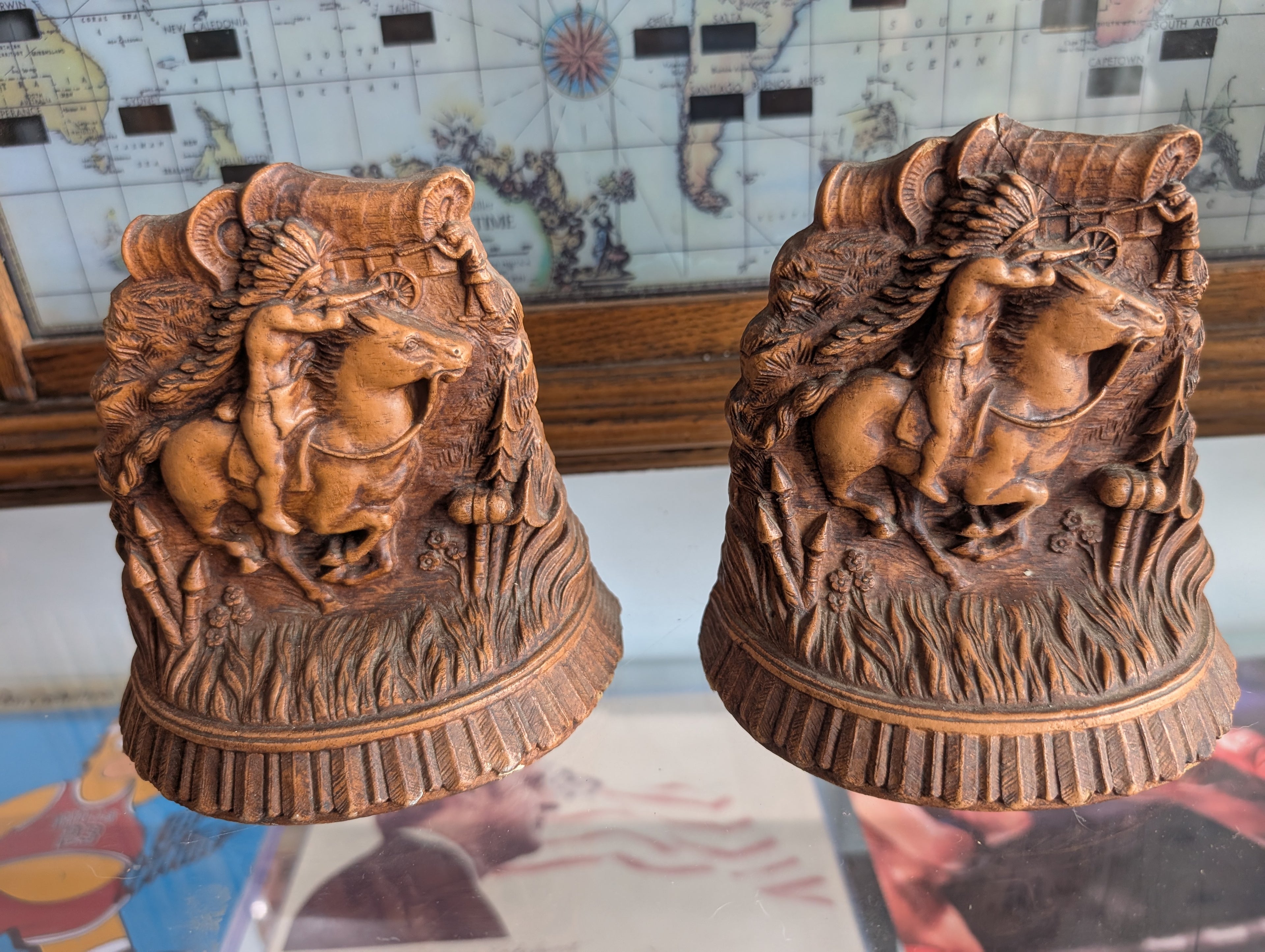 Vintage Western Horse & Rider Bookends Set Rustic Cowboy Decor
