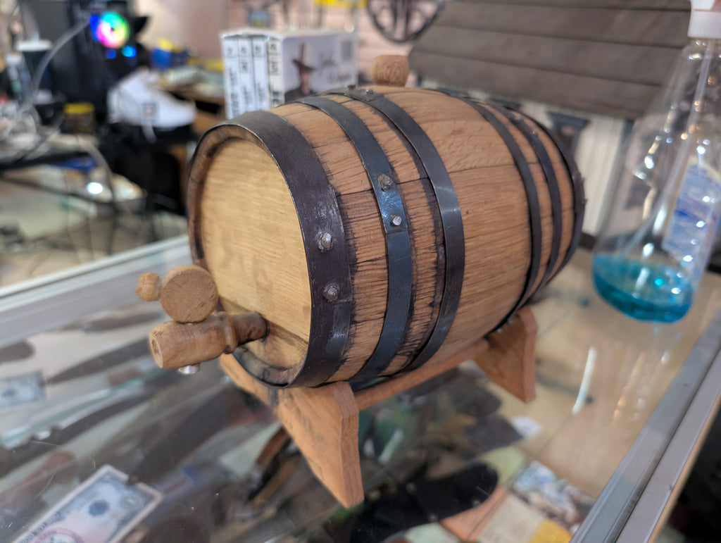 Vintage Mini Wooden Whiskey Barrel Dispenser Oak Cask w/ Stand