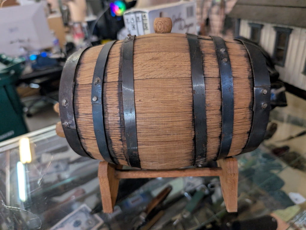 Vintage Mini Wooden Whiskey Barrel Dispenser Oak Cask w/ Stand