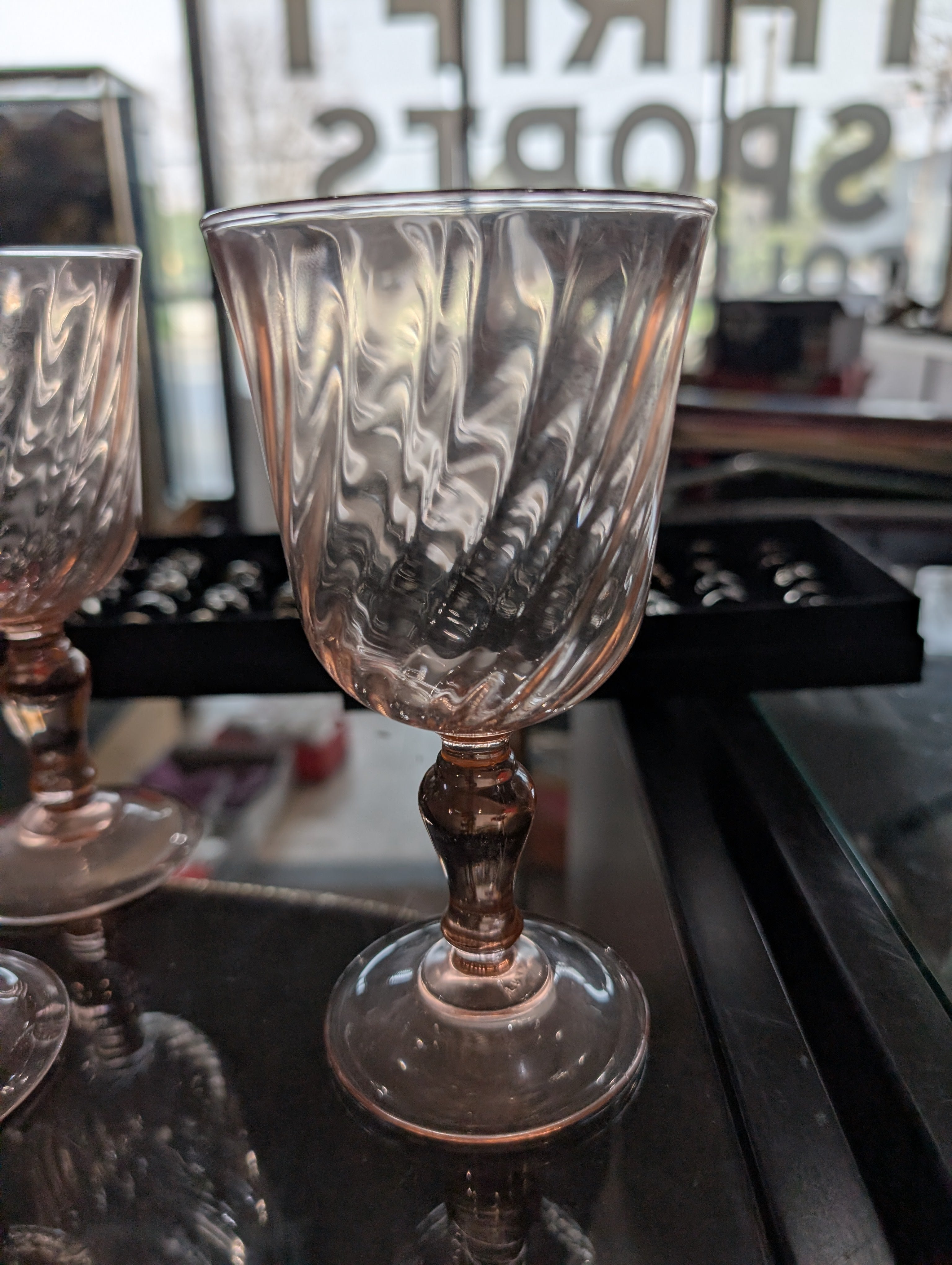 Cristal D'Arques Durand Rosaline Pink Swirl Optic Water Goblets