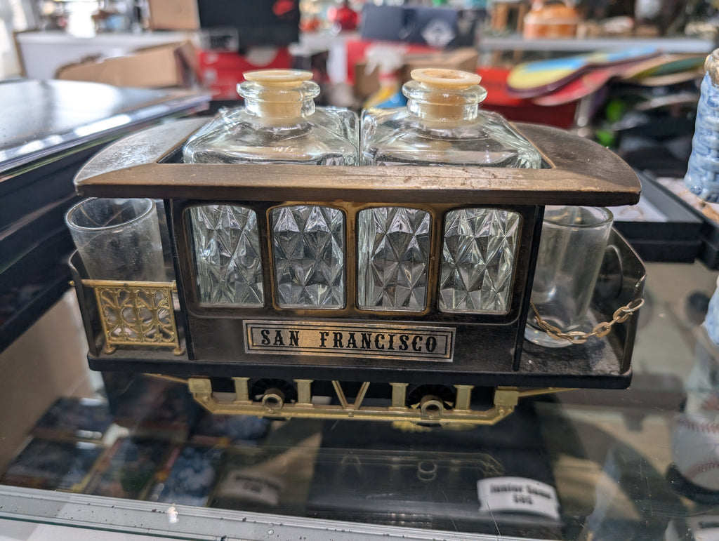 Vintage San Francisco Cable Car Bar Set Decanter Shot Glasses