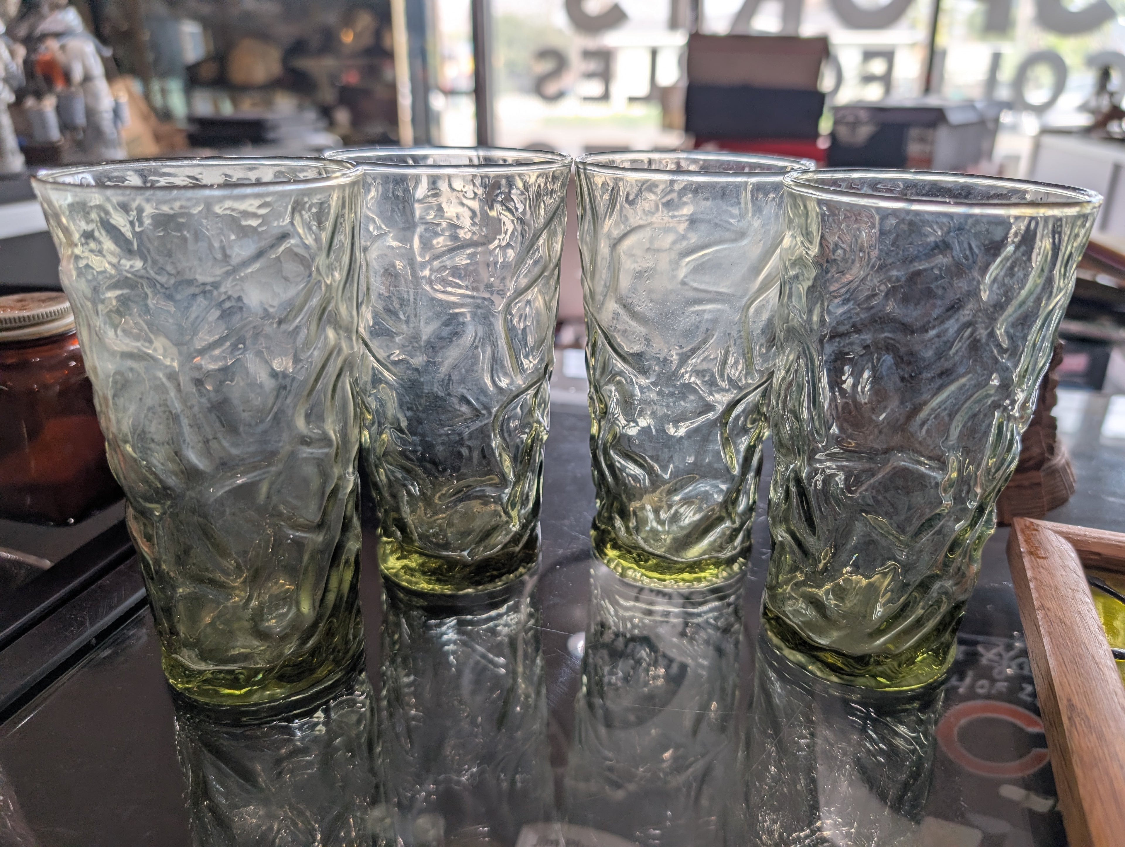 Vintage Green Textured Glass Tumbler