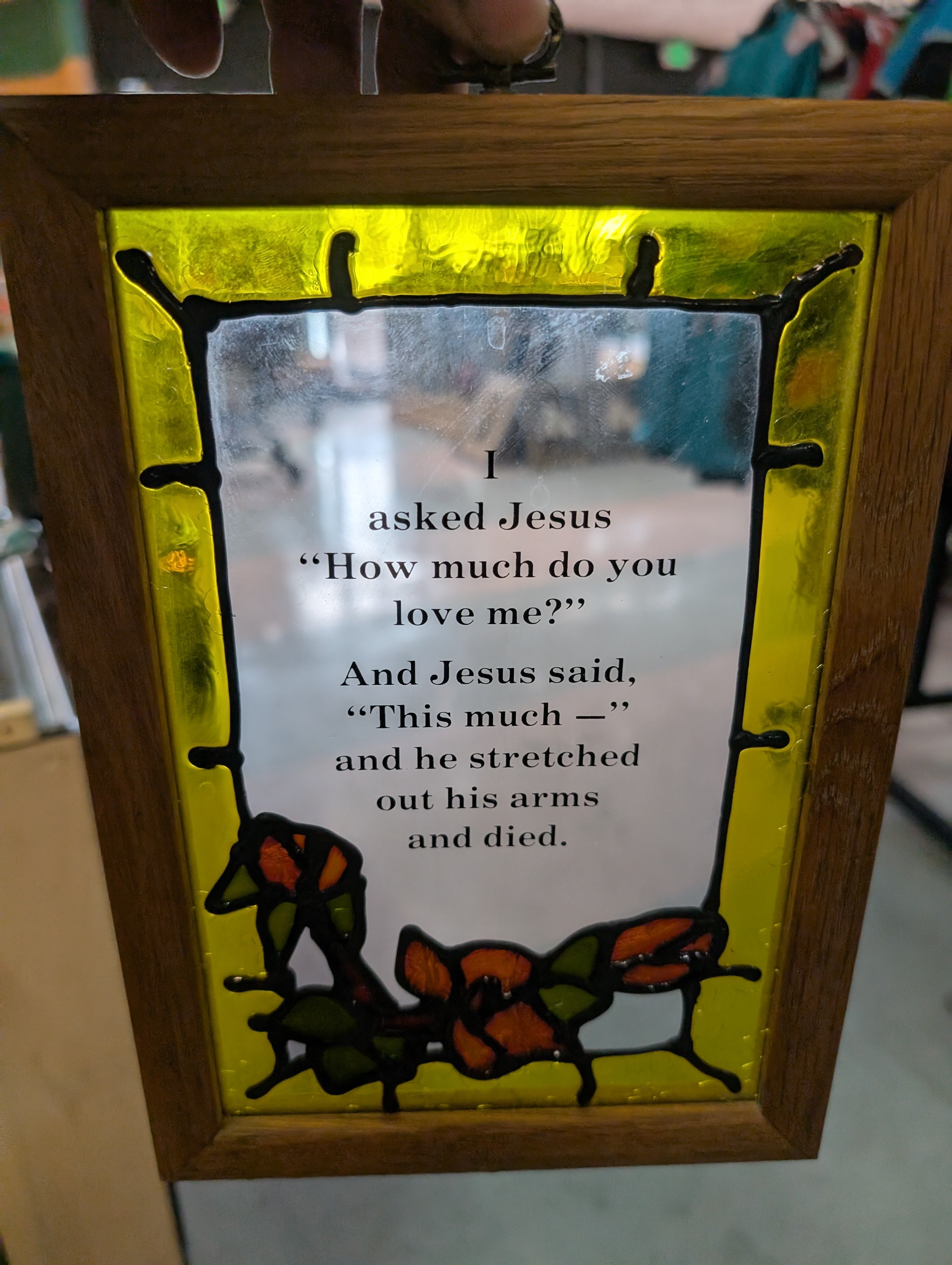 Vintage Religious Stained Glass Style Framed Jesus Quote Wall Art