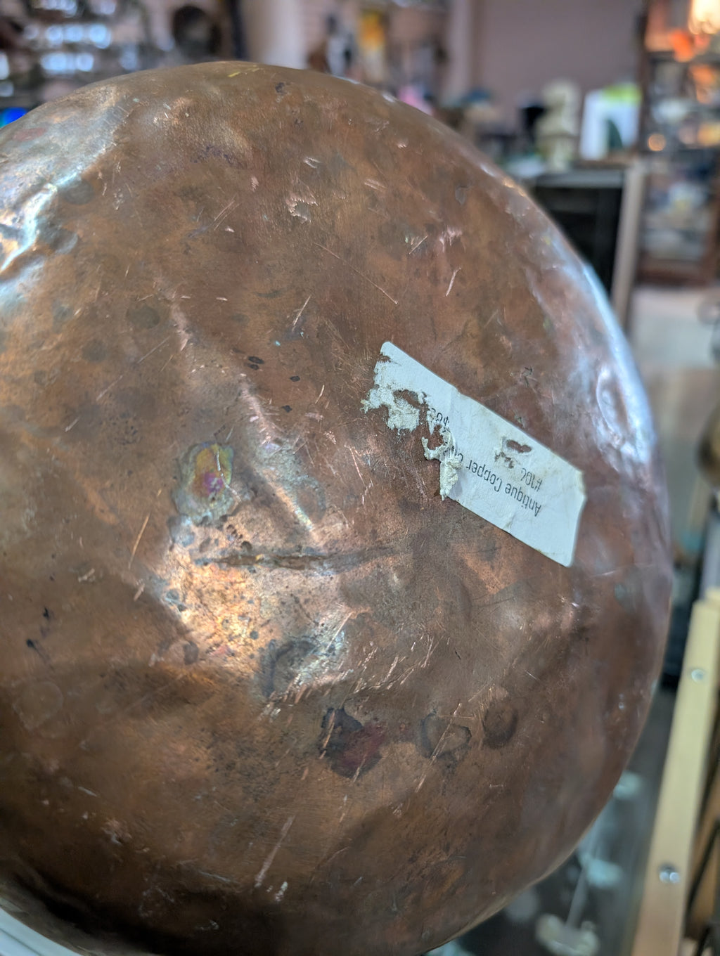 Antique Hand Hammered Copper Cauldron Pot Iron Handle Rustic Decor