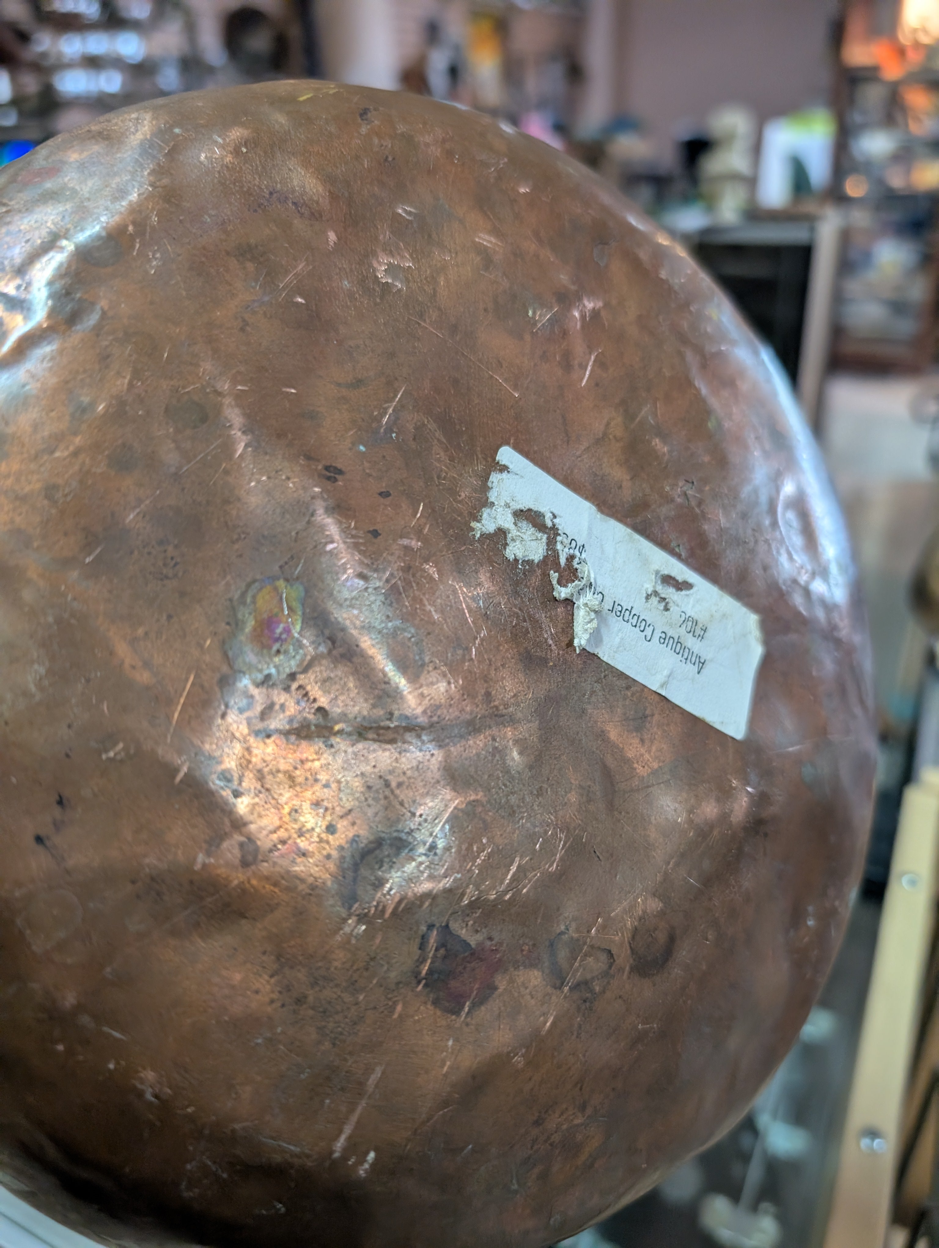 Antique Hand Hammered Copper Cauldron Pot Iron Handle Rustic Decor