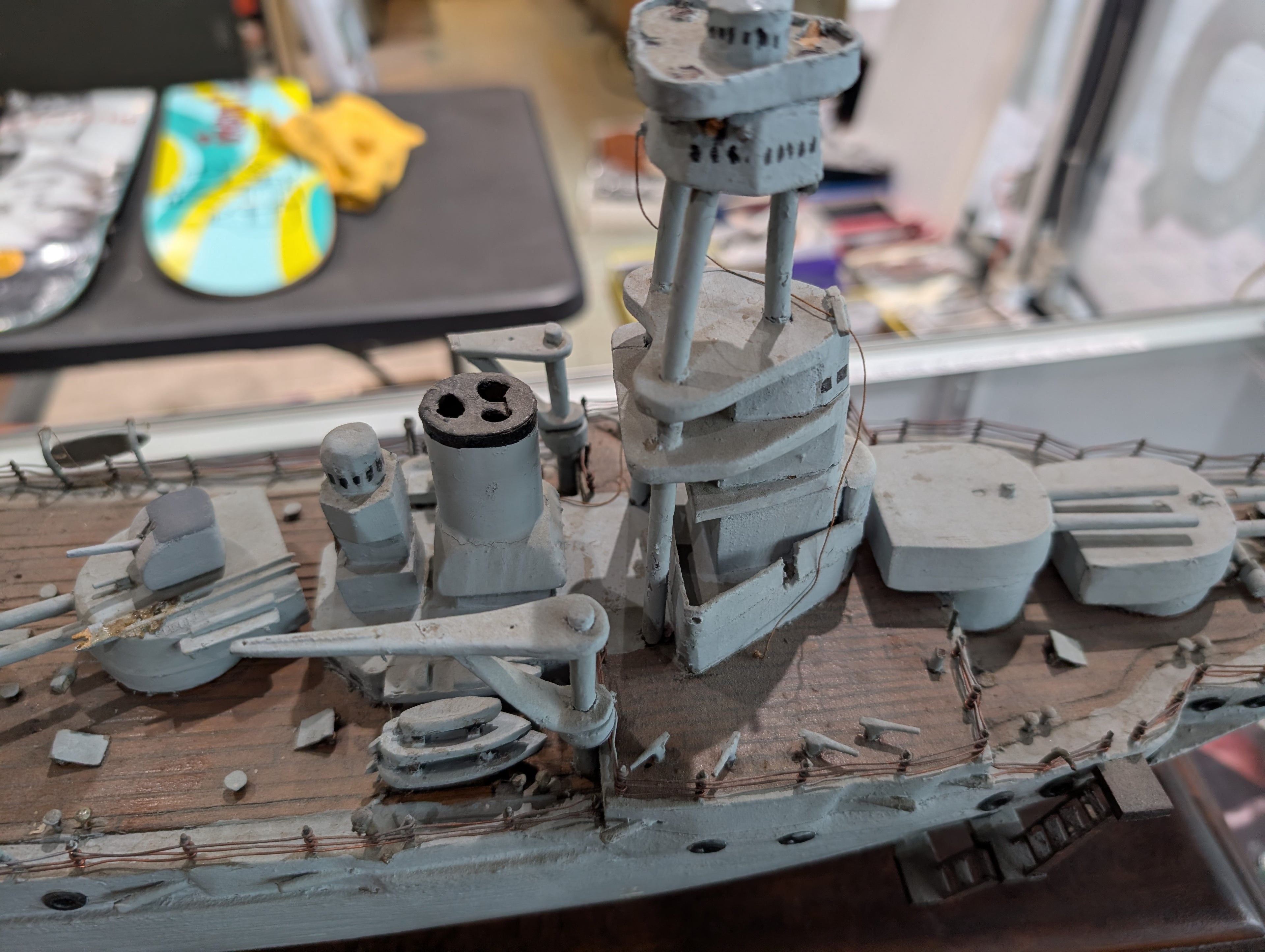 Vintage USS NEW YORK (BB-34) Battleship Wooden Ship Model Wood Base Naval - HAS CONDITION ISSUES