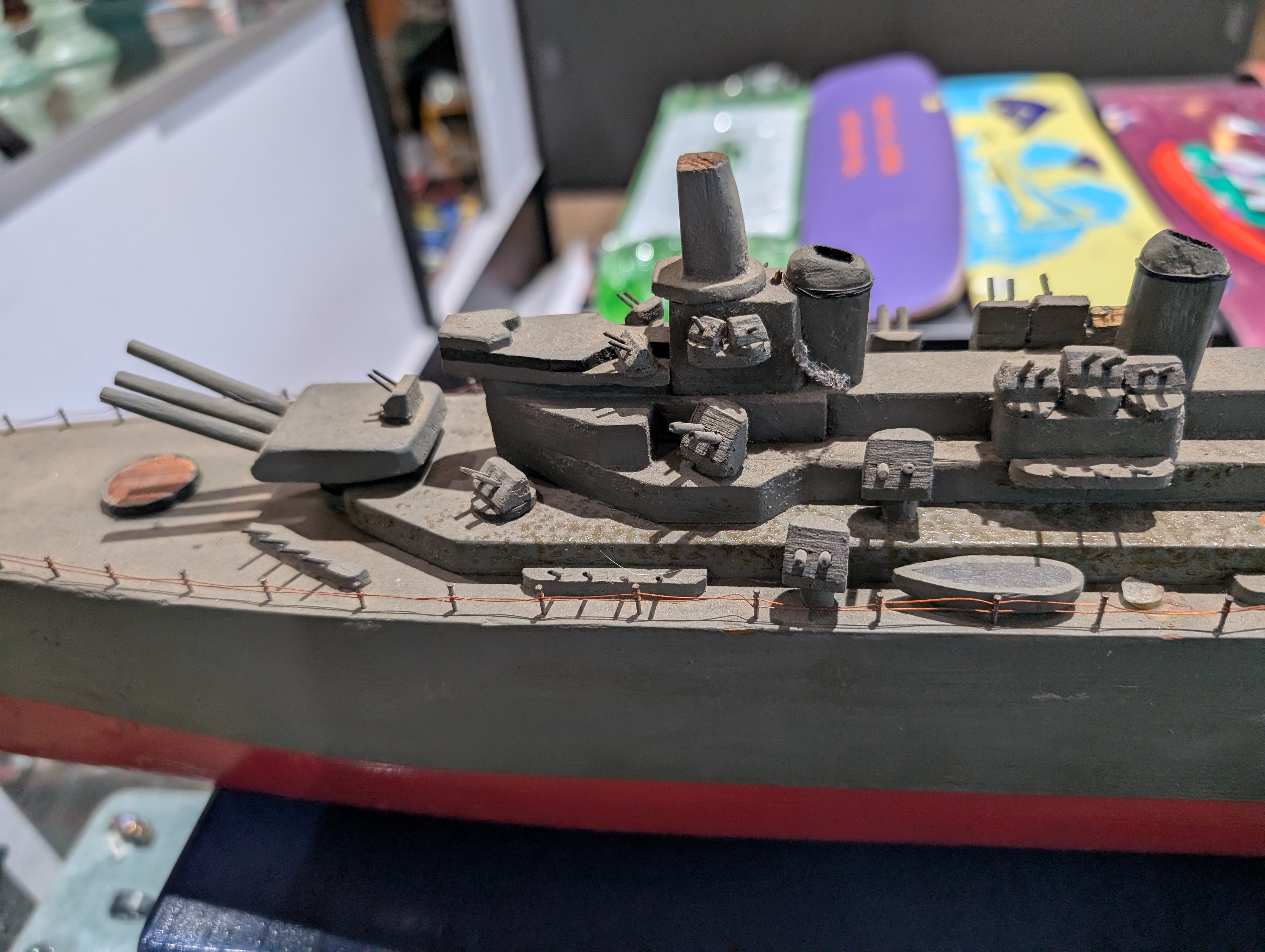 Vintage Wooden Battleship Warship Model Naval Display Collectible Decor