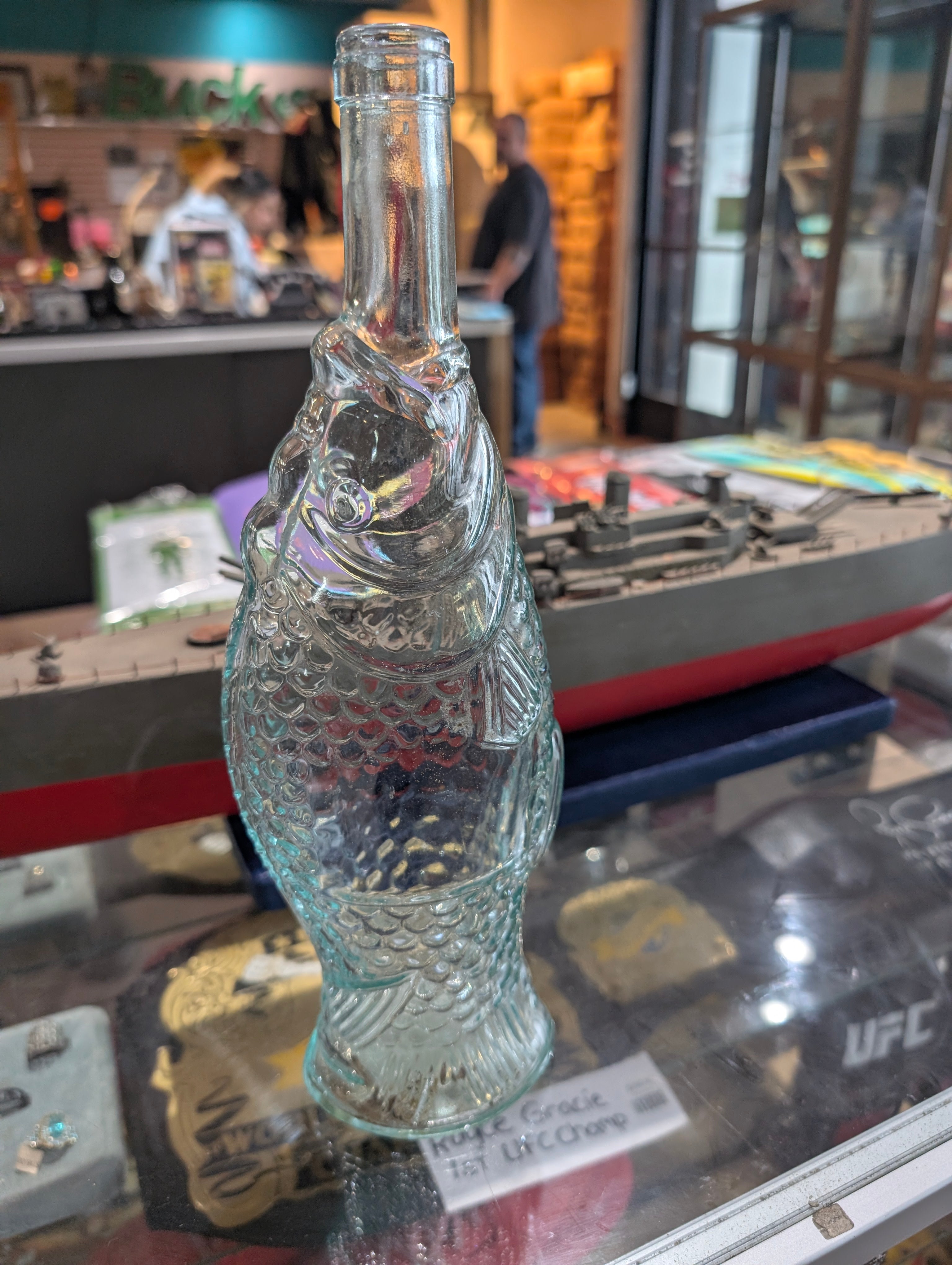 Vintage Clear Glass Fish Shaped Bottle Decorative Collectible Decanter