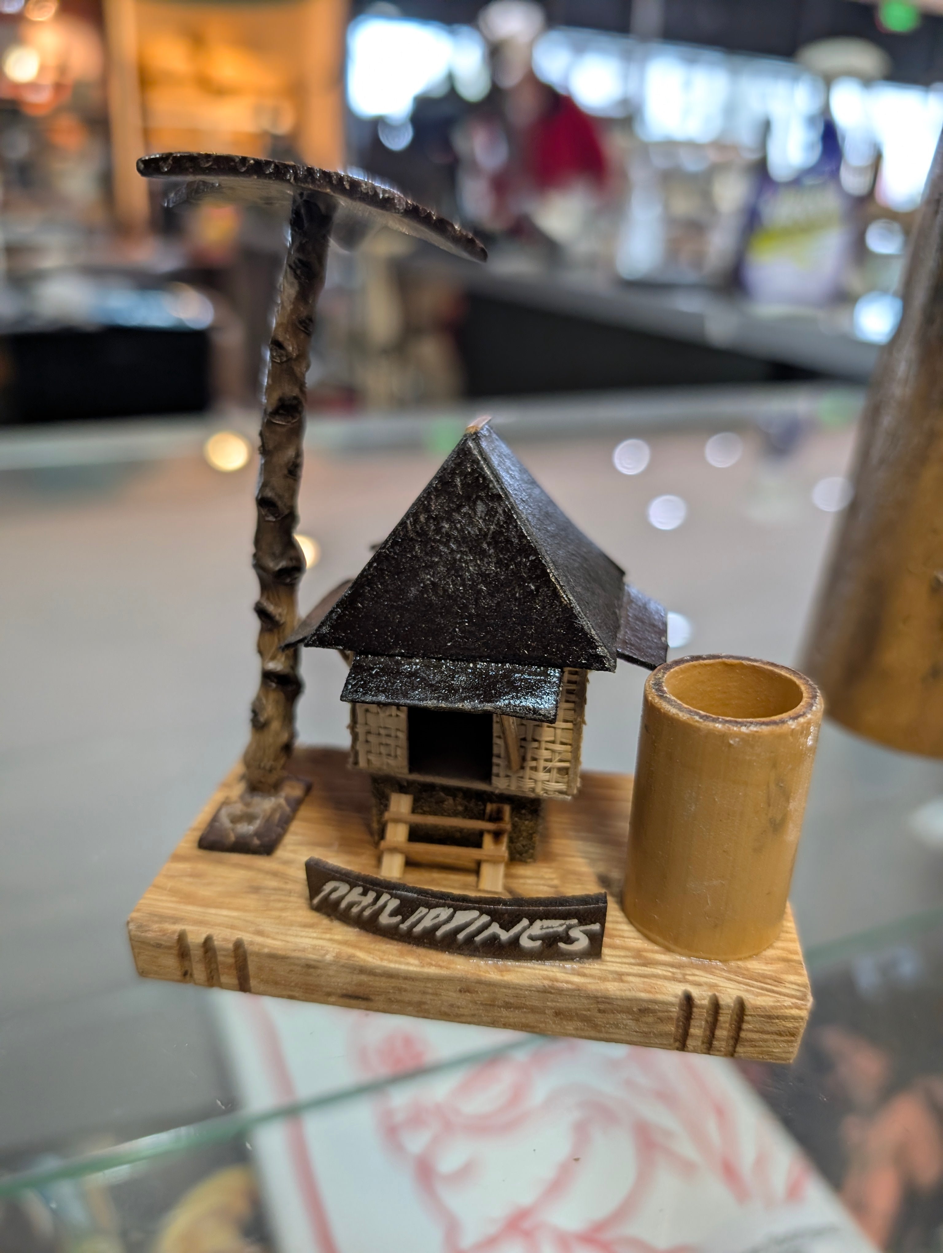 Vintage Philippines Nipa Hut Bamboo Souvenir Desk Organizer Folk Art