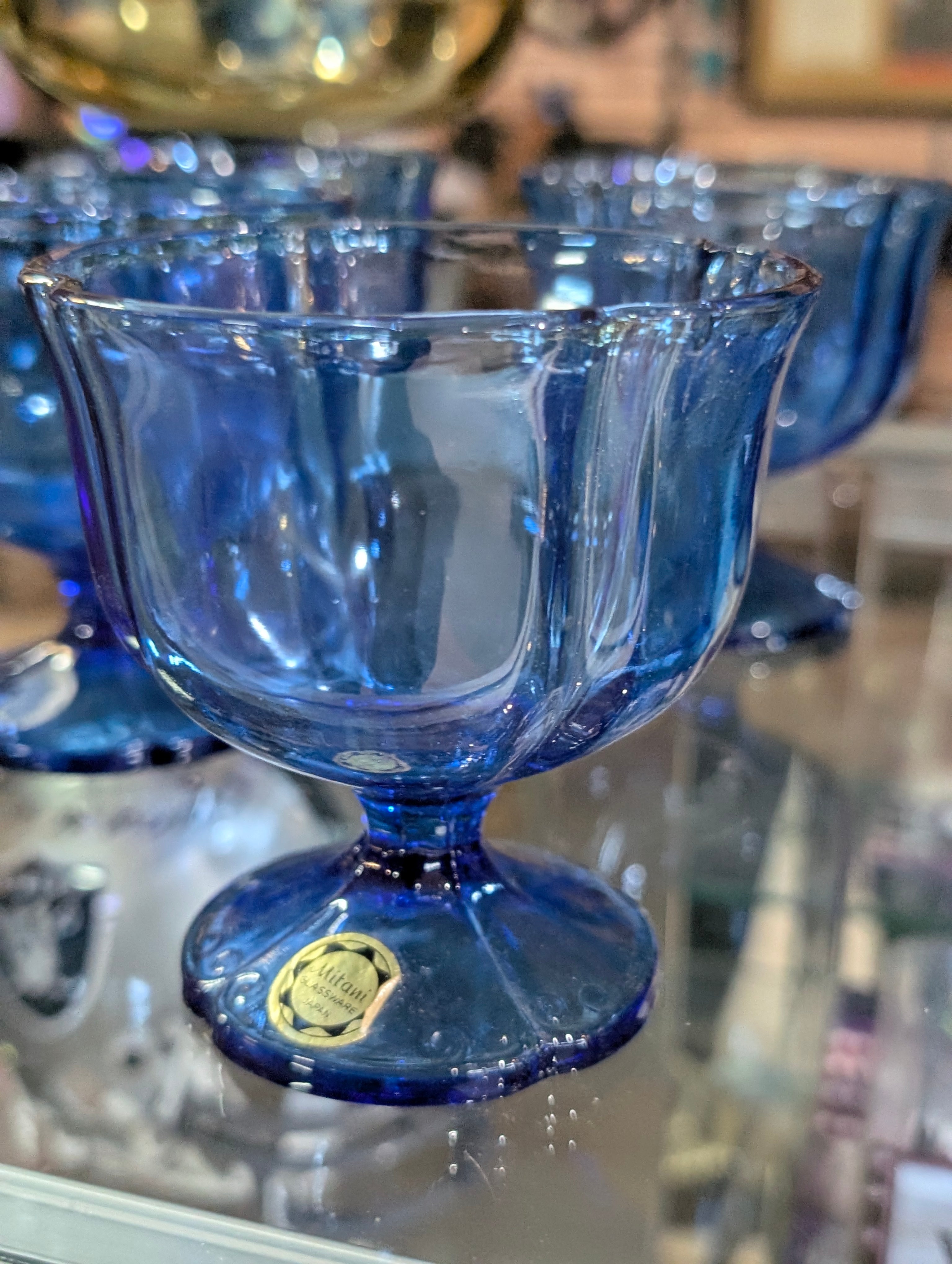 Vintage Mitani Glassware Japan Cobalt Blue GobletPressed Glass