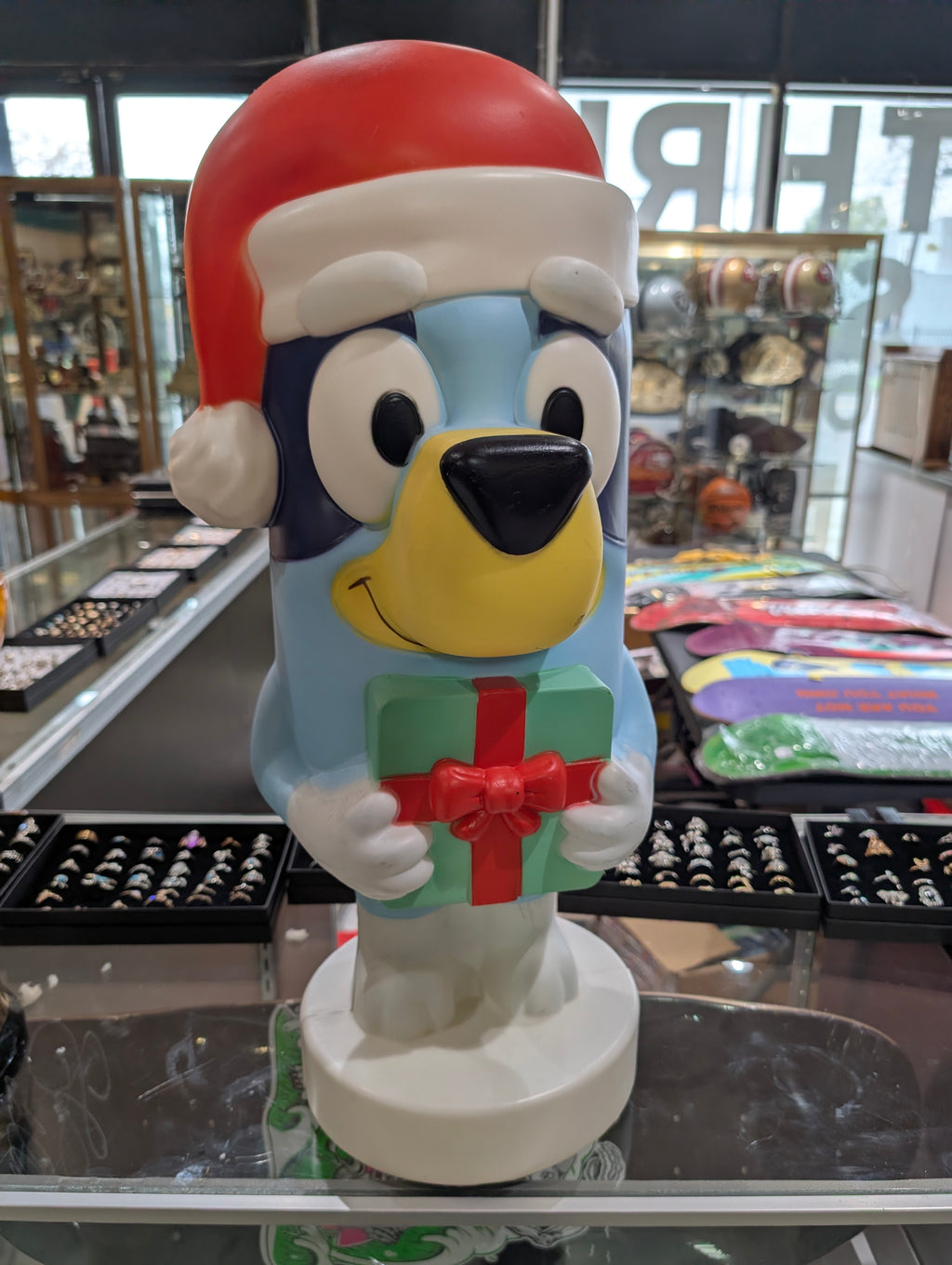 Bluey Christmas Light Up Holiday Decoration Santa Hat Present Figure