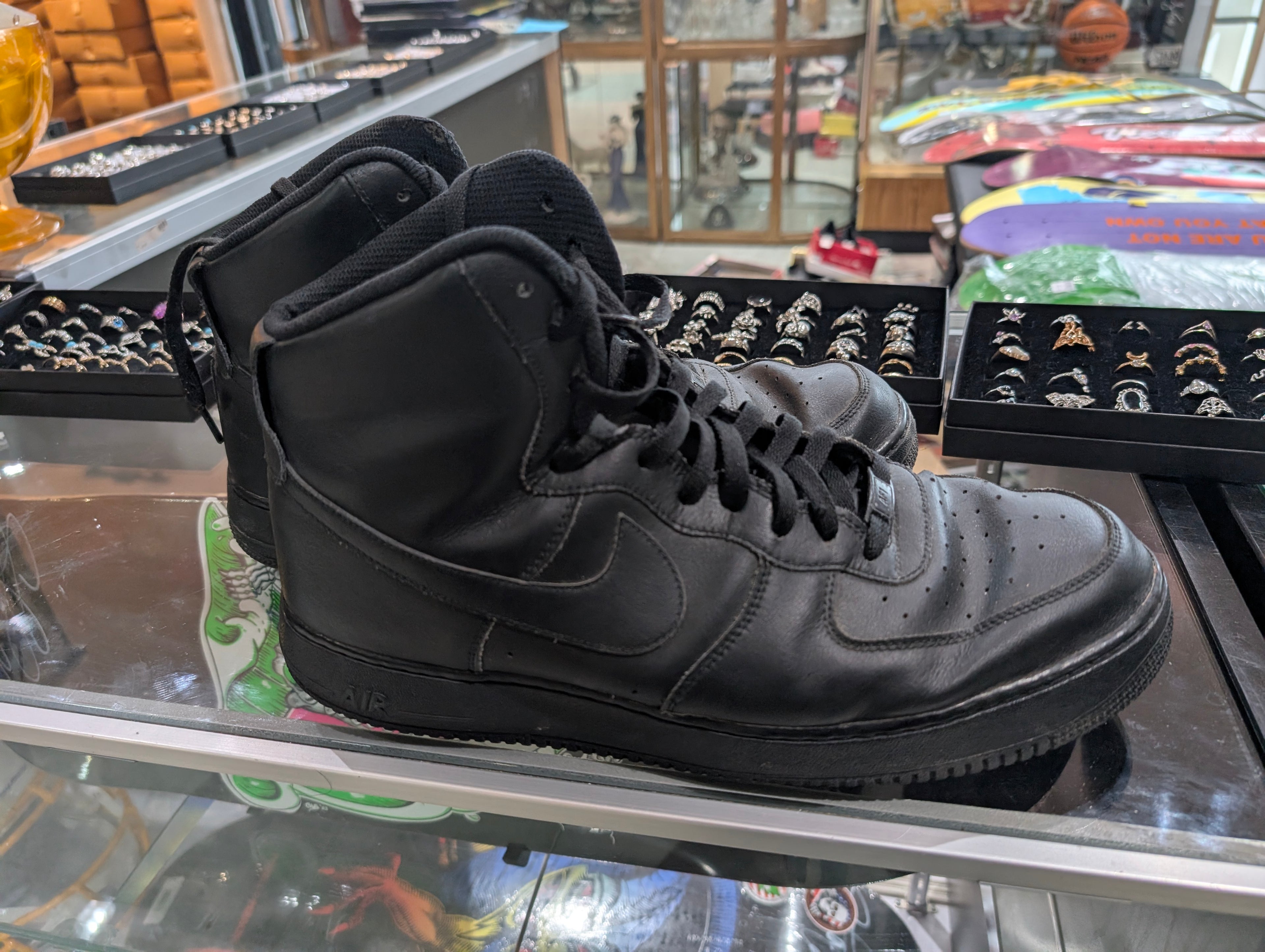 Nike Air Force 1 High Triple Black Leather Sneakers Size 14 AQ3771 994