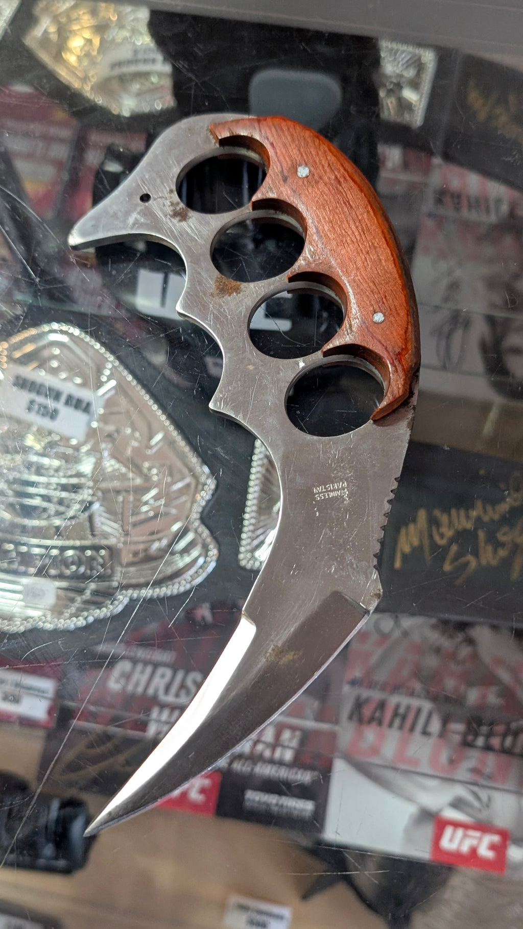 Stainless Steel Karambit Style Fixed Blade Knife Wood Handle With Sheath