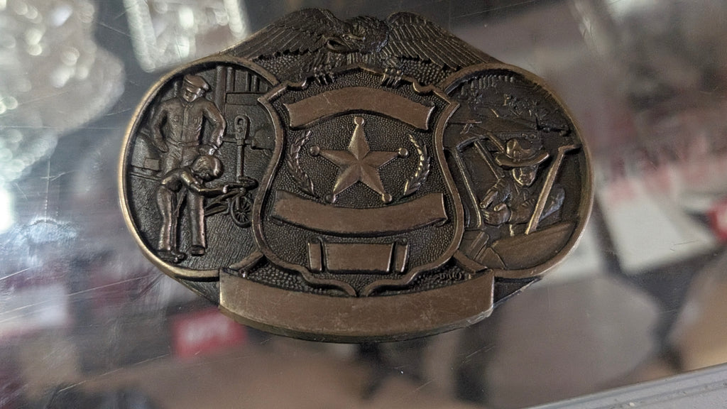 Vintage First Edition Solid Brass Award Design Medals Western Belt Buckle