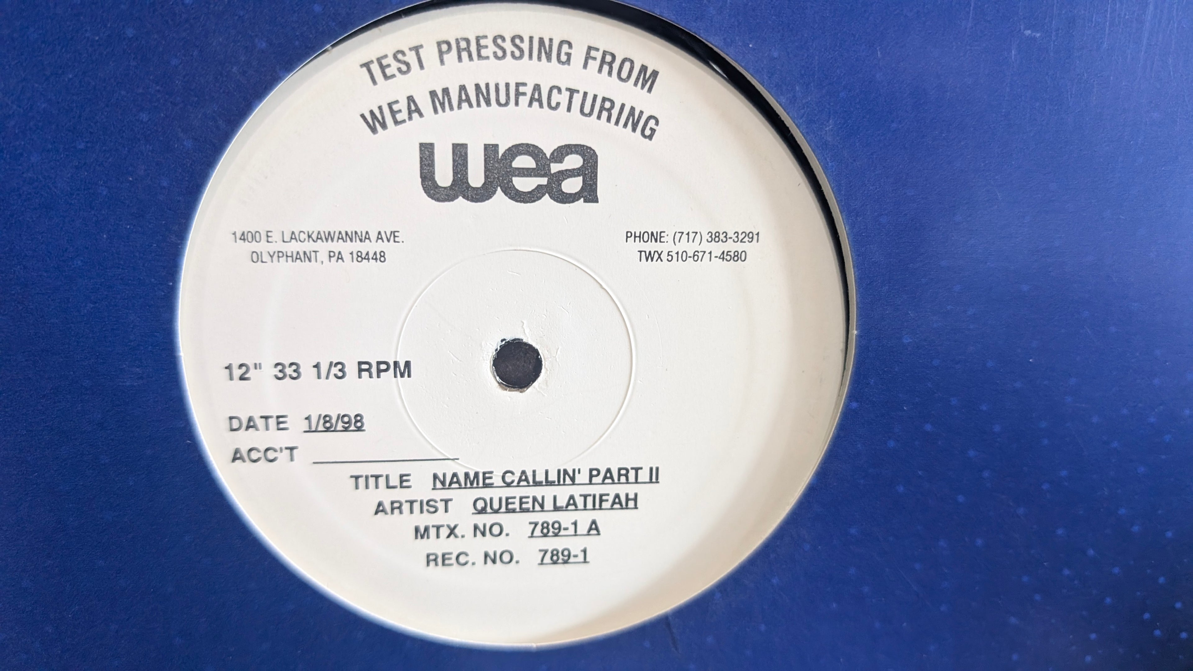 Queen Latifah Name Callin Part II 1998 WEA Test Pressing 12 Inch Vinyl