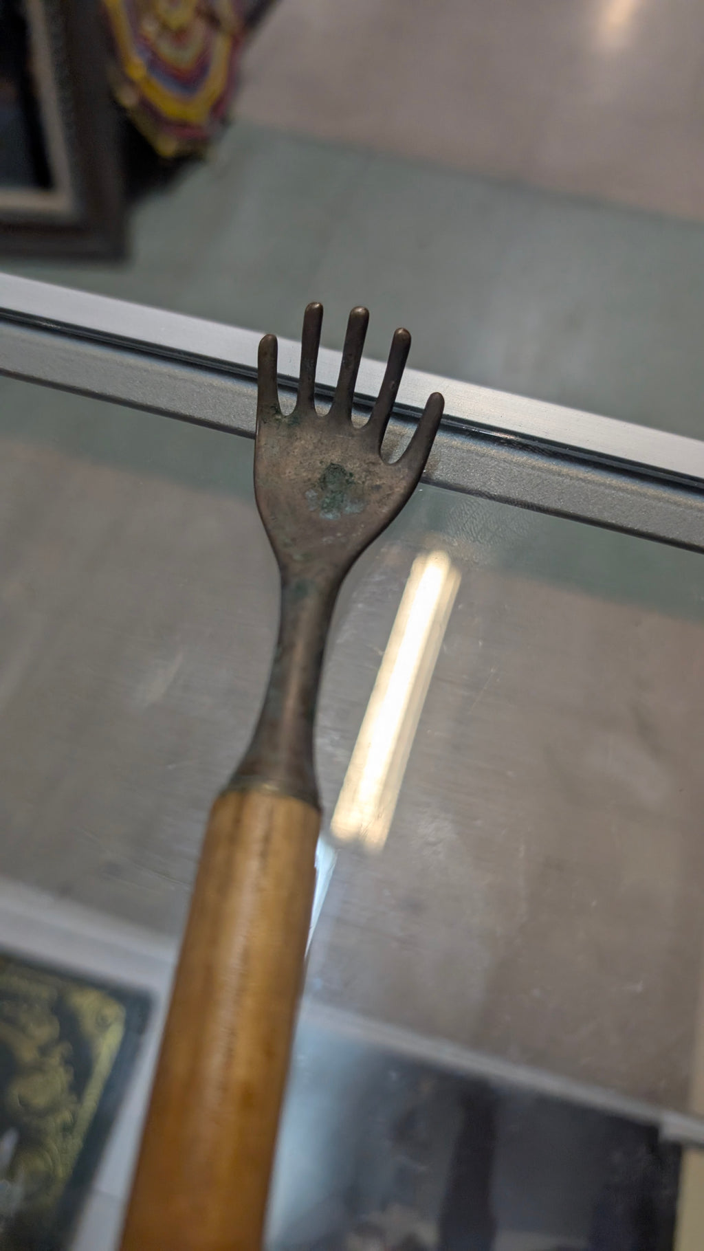 Vintage Wooden Back Scratcher Hand Shaped Metal Claw Massager Tool