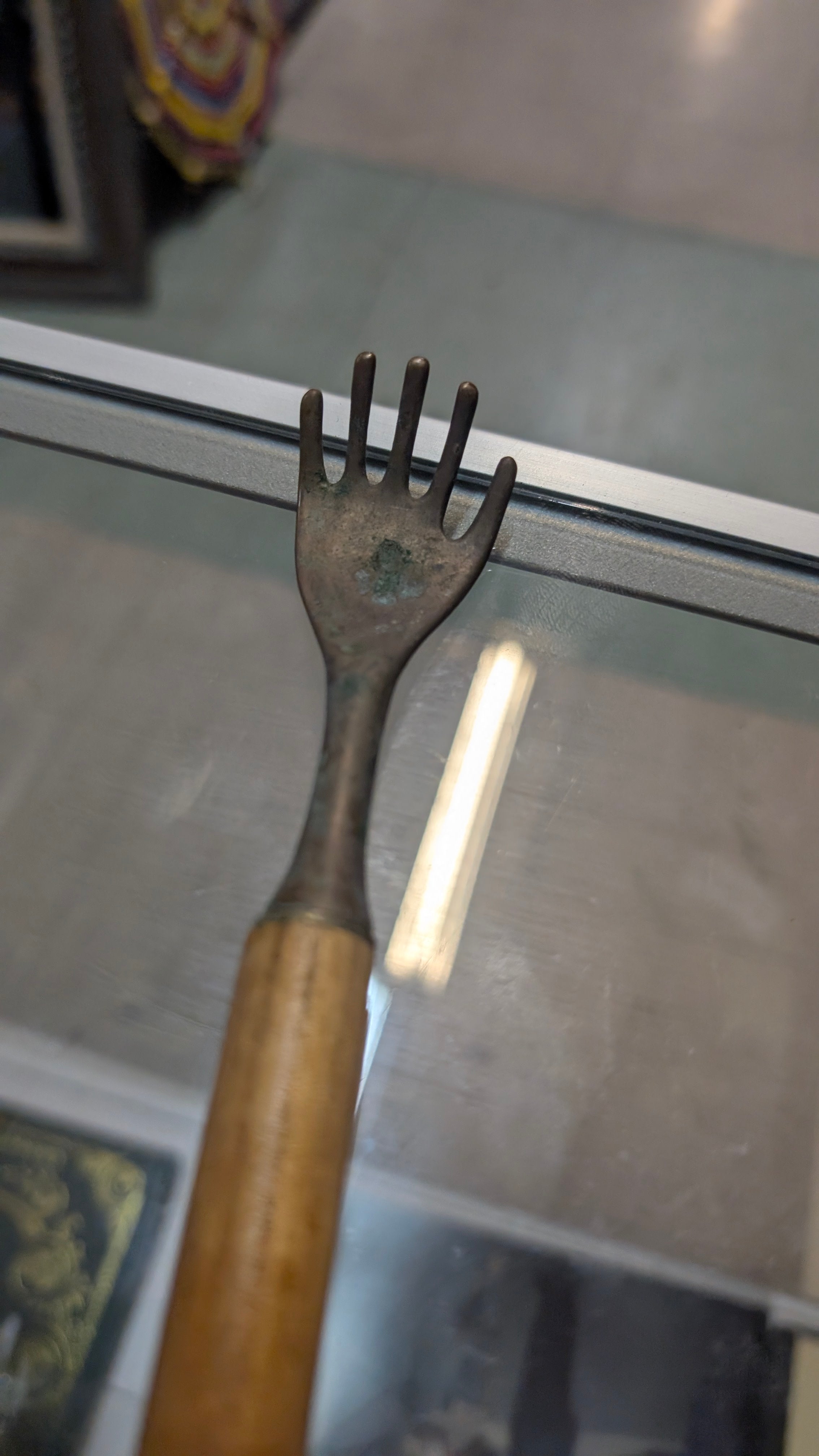 Vintage Wooden Back Scratcher Hand Shaped Metal Claw Massager Tool