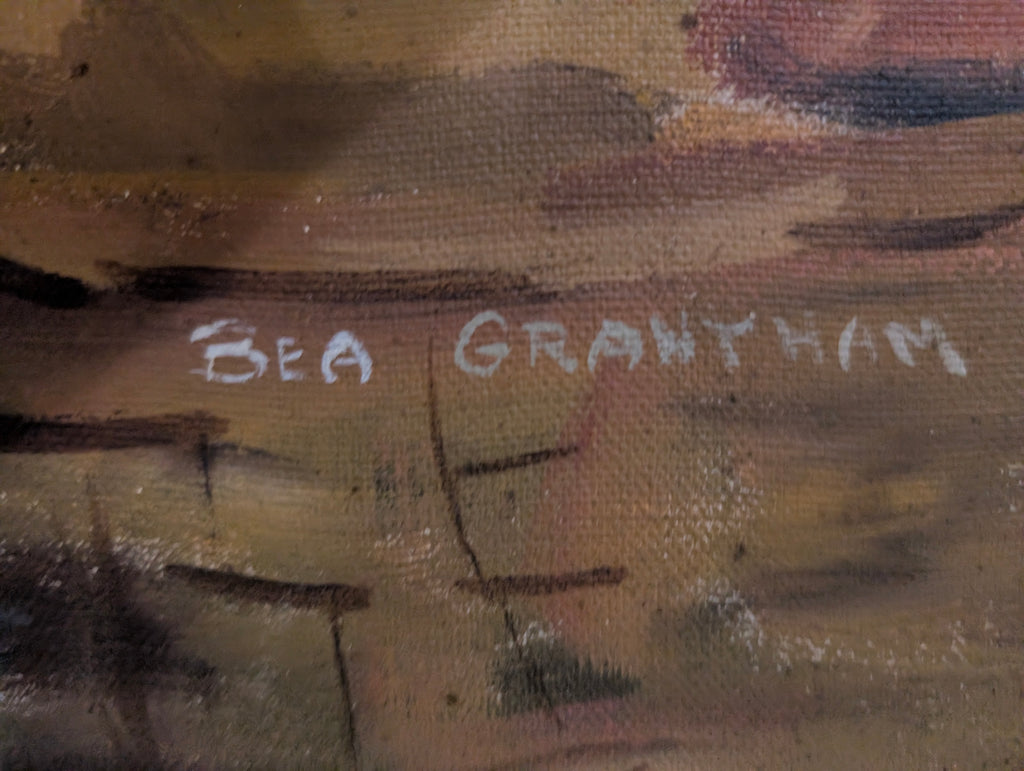 Vintage Original Oil Painting Girl With Fruit Signed Bea Grantham