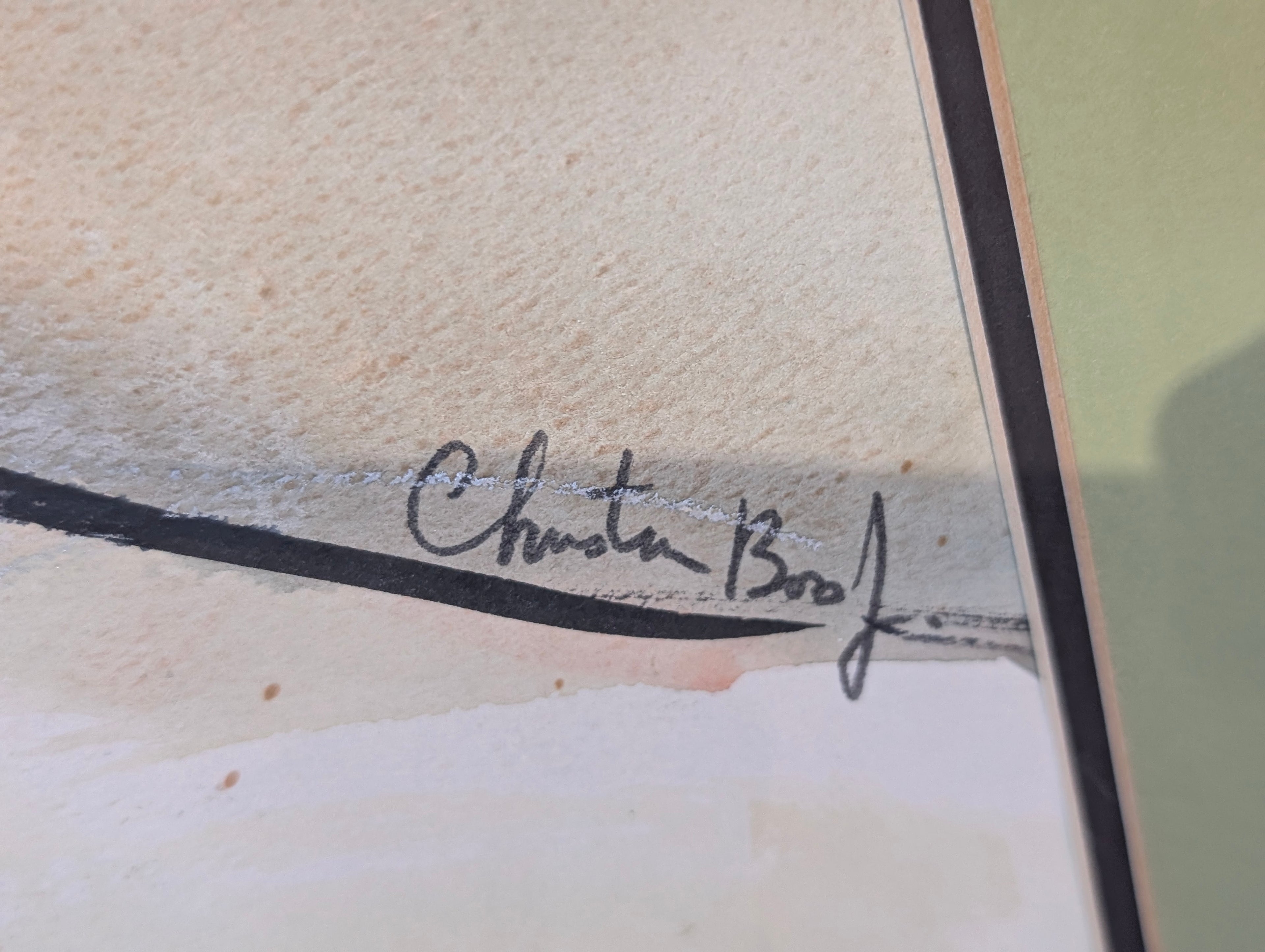 Vintage Christina Boss Signed Jesus Watercolor Ink Painting 23x29 Framed Art