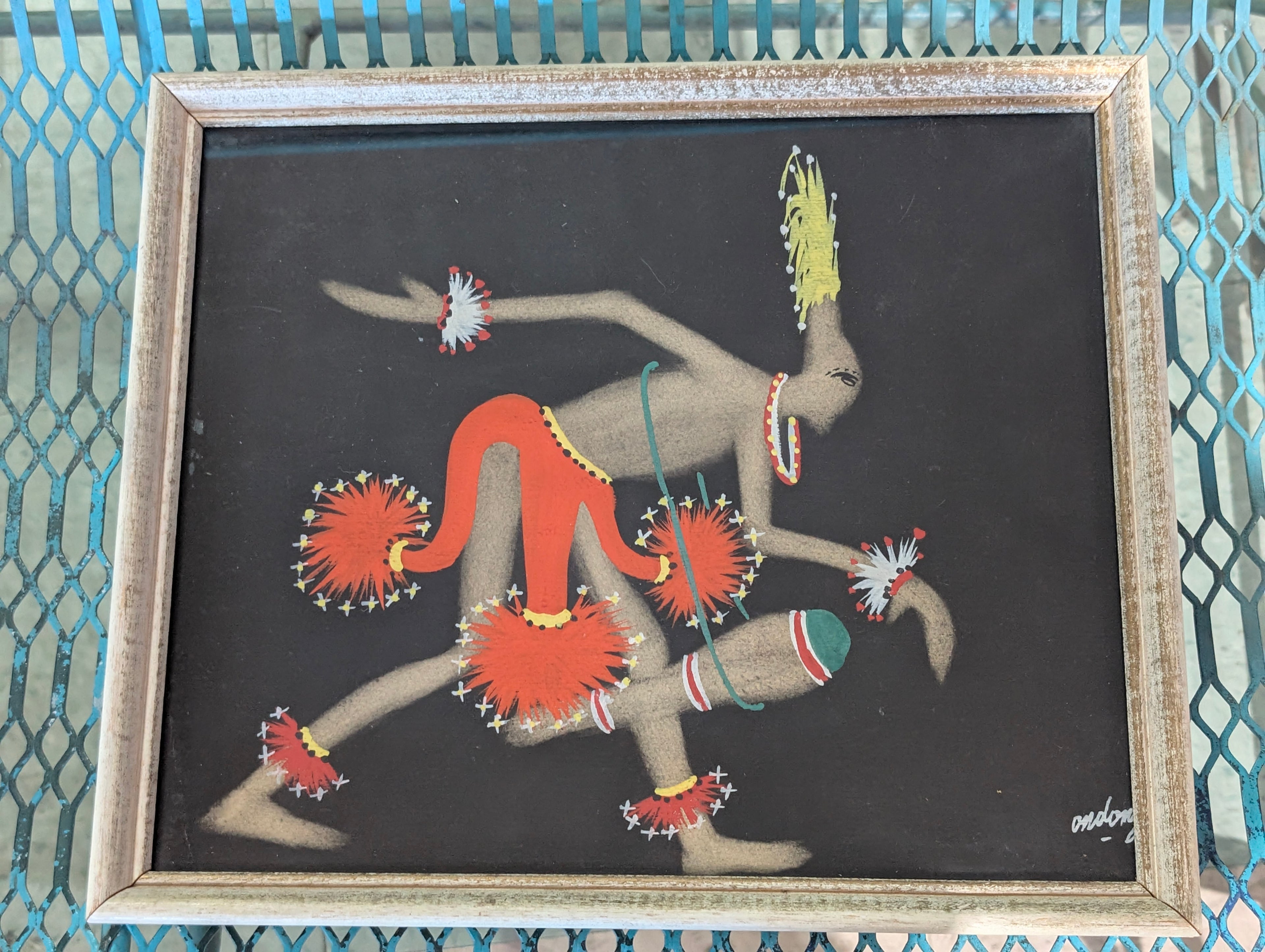 Vintage Mid Century Tribal Dancer Painting Signed Framed Folk Art Decor