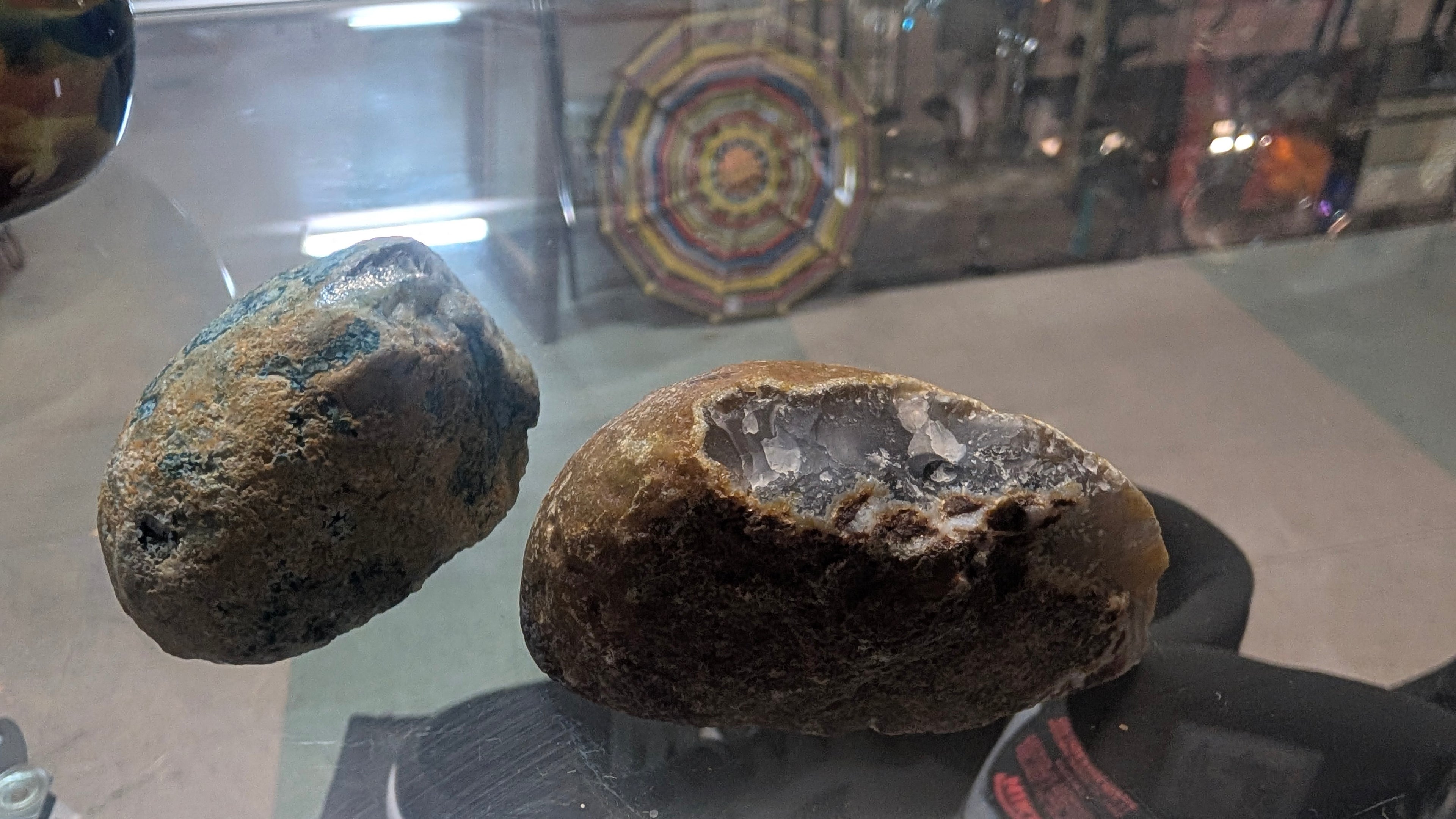 Natural Agate Geode Pair Blue And Gray Polished Cut Display Specimens