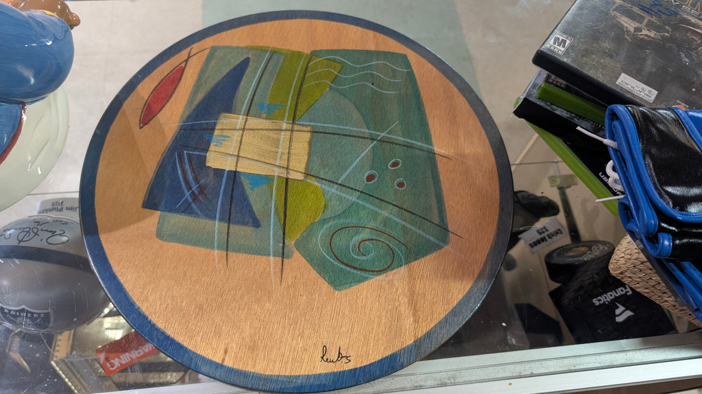 Vintage Mid Century Modern Abstract Wooden Art Signed Display Plate