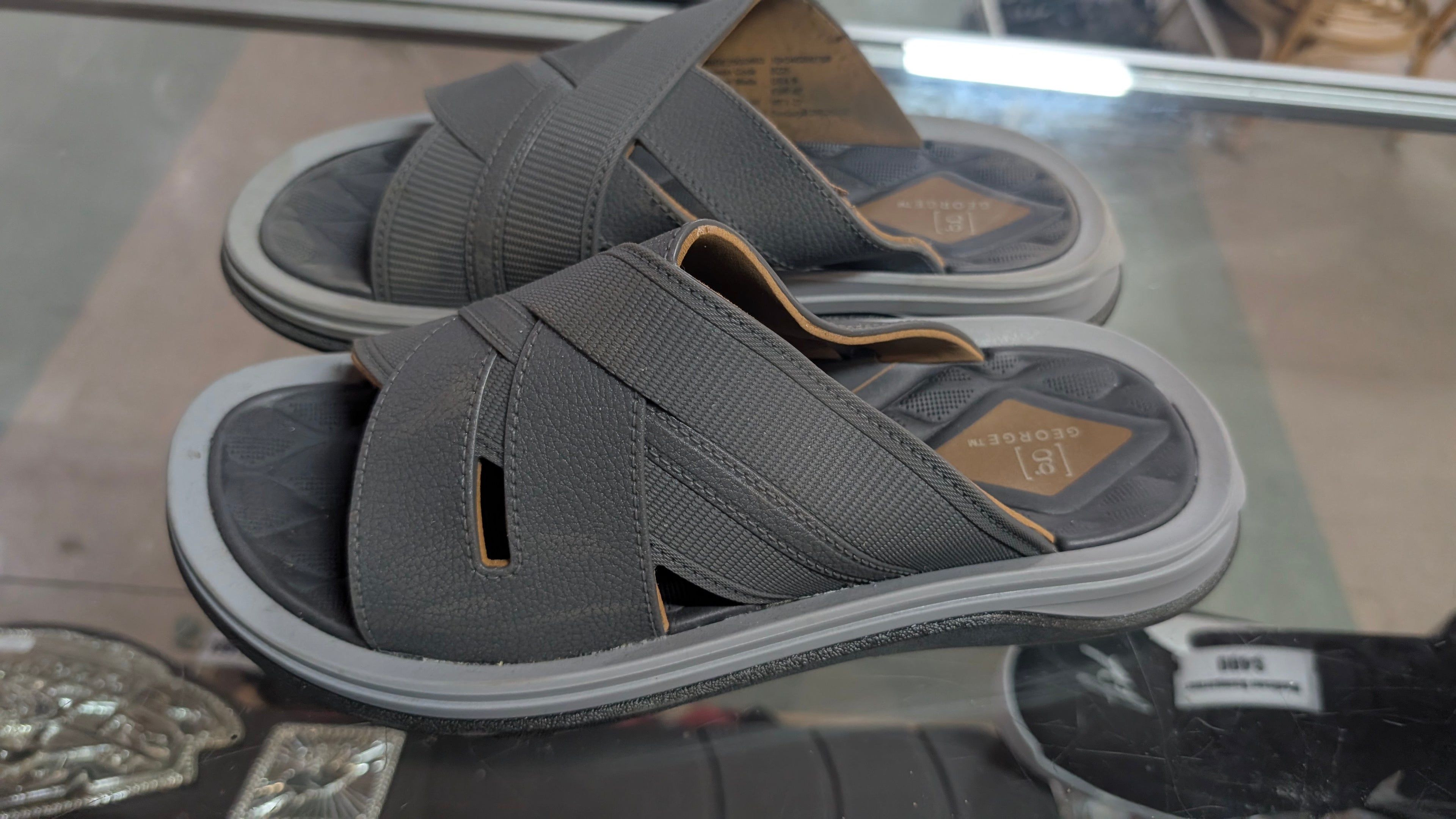 George Mens Black Slide Sandals Size 9 Synthetic Casual Comfort