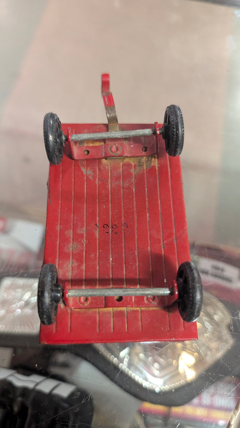 Vintage Ertl Red Pressed Steel Toy Wagon Dyersville Iowa USA Farm Toy