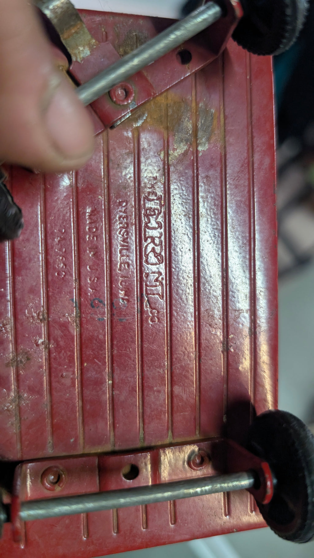 Vintage Ertl Red Pressed Steel Toy Wagon Dyersville Iowa USA Farm Toy