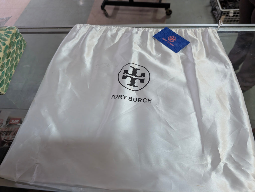 Tory Burch Perry Logo Tote Bag Canvas Leather Trim Large Designer Handbag