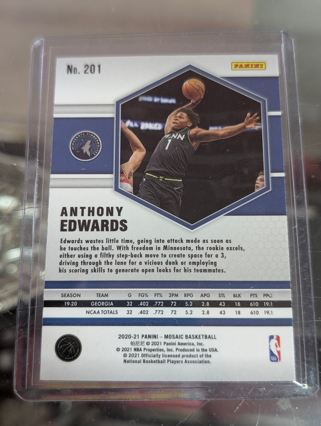 2020-21 Panini Mosaic Anthony Edwards RC #201 Timberwolves Rookie