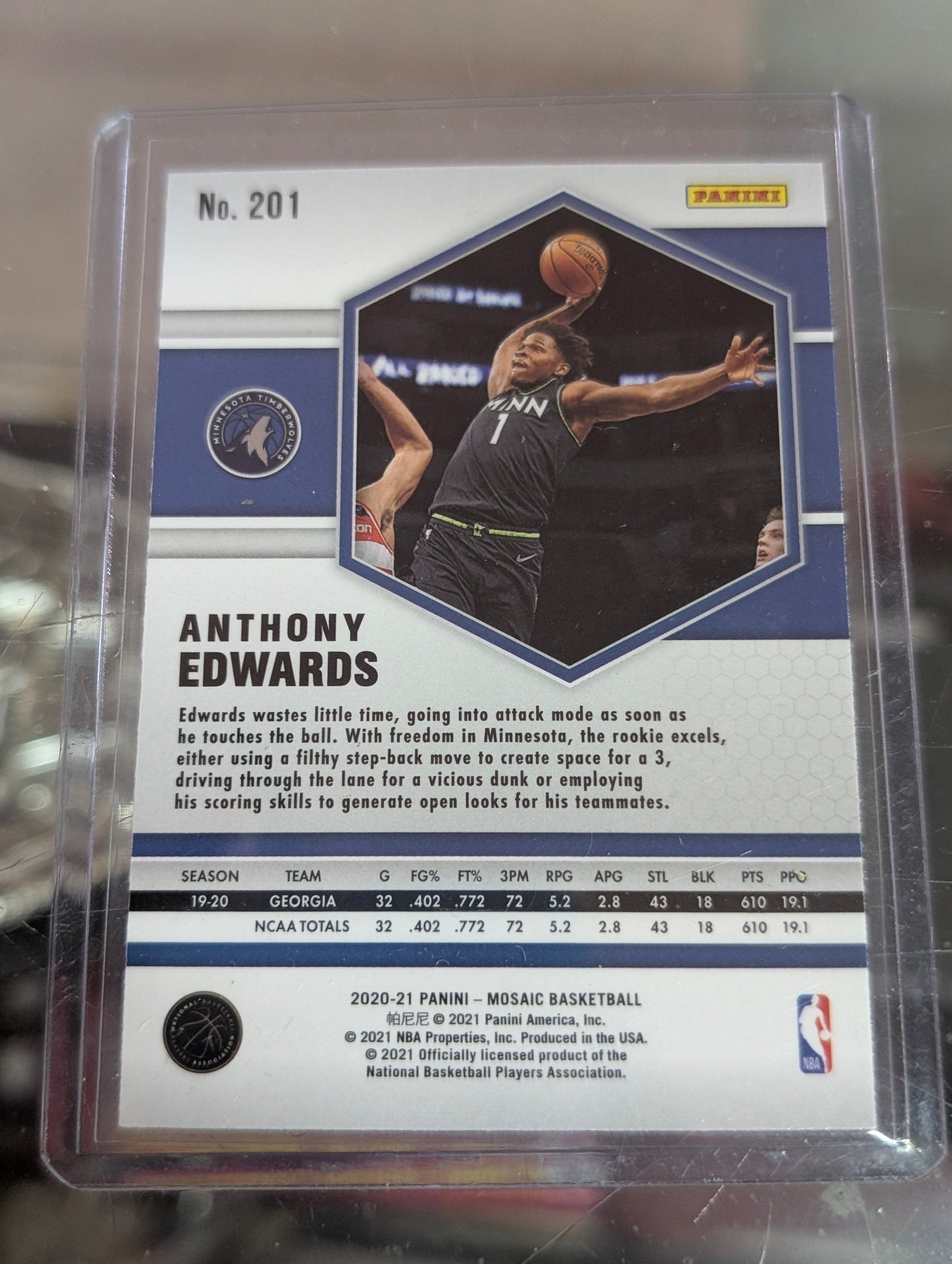 2020-21 Panini Mosaic Anthony Edwards RC #201 Timberwolves Rookie