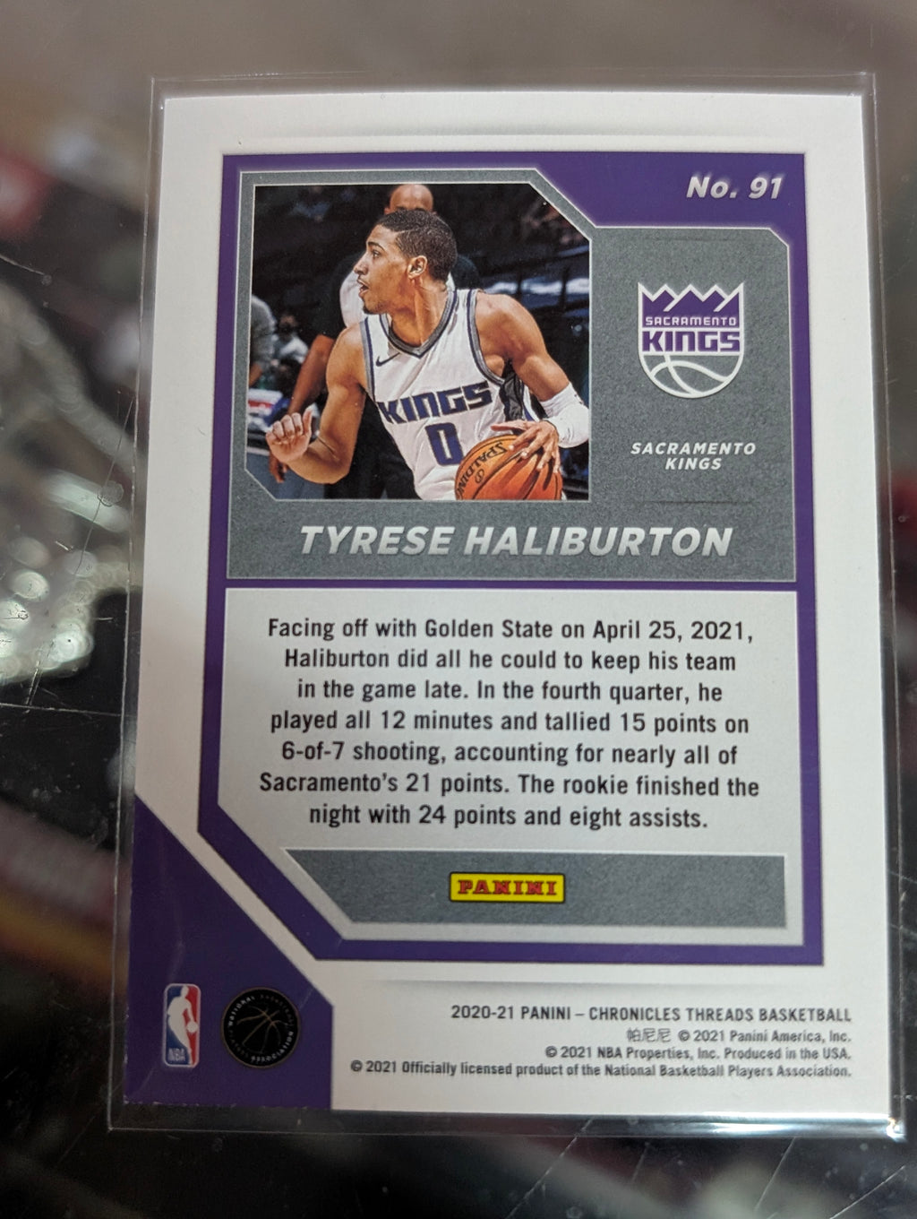 2020-21 Panini Chronicles Threads Tyrese Haliburton RC No 91 Kings