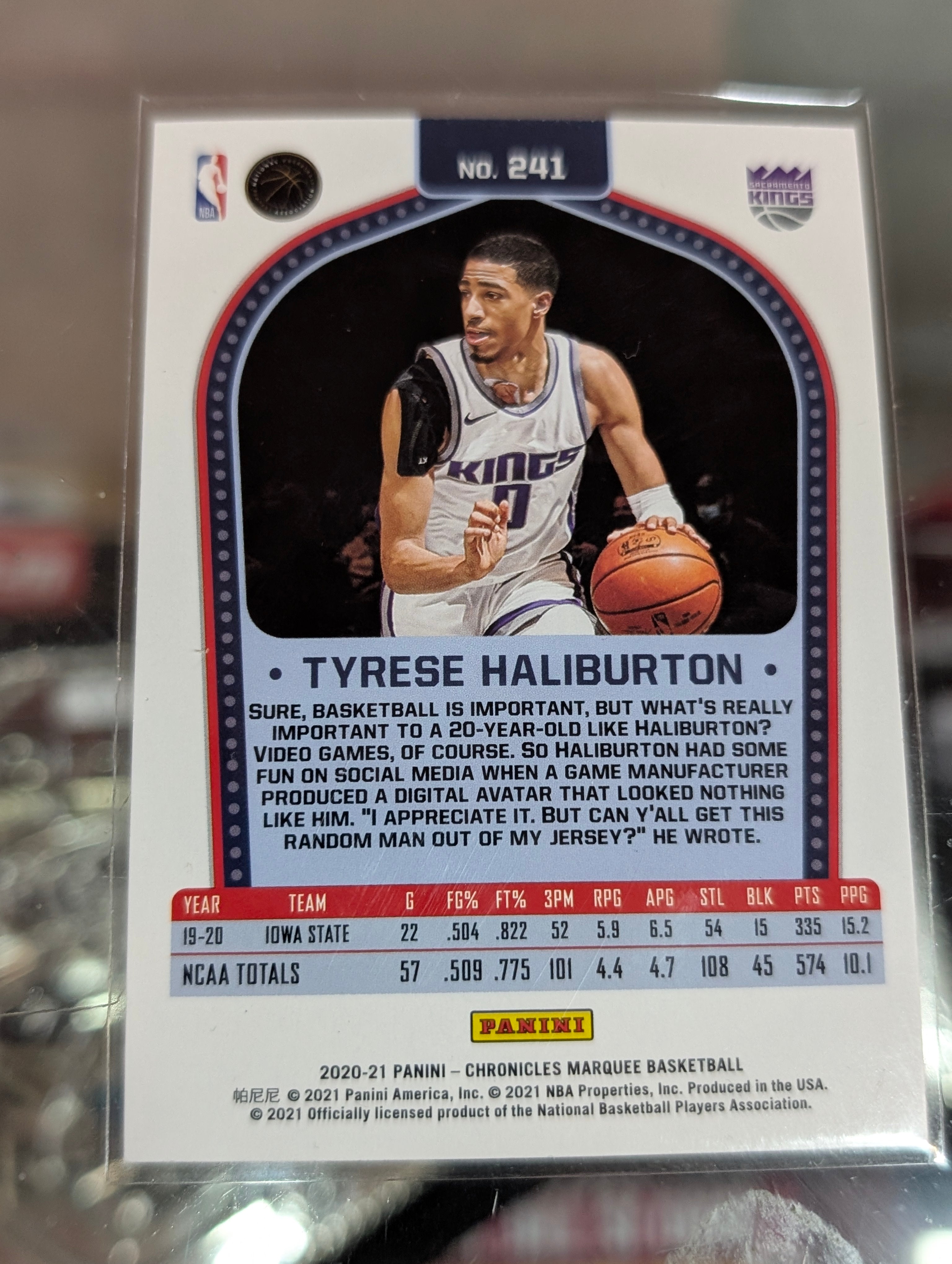 2020-21 Panini Chronicles Marquee Tyrese Haliburton RC No 241 Kings