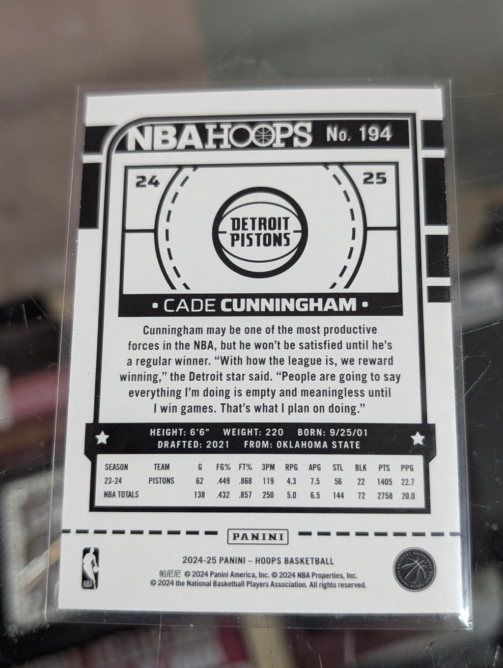 2024-25 Panini NBA Hoops Cade Cunningham No 194 Pistons