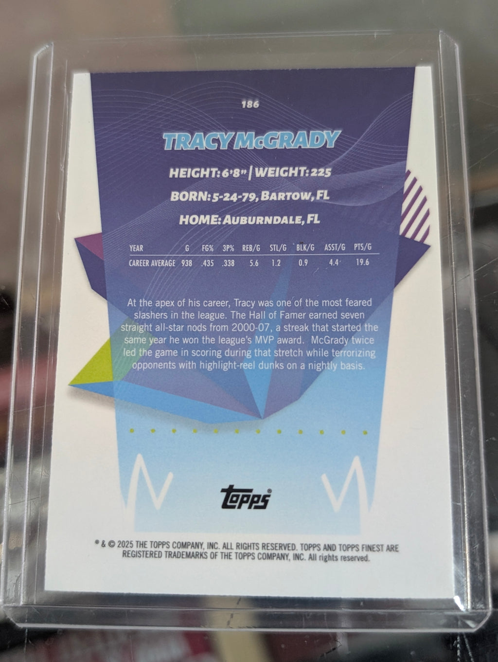 2025 Topps Finest Tracy McGrady Purple Refractor 70/75 No 186