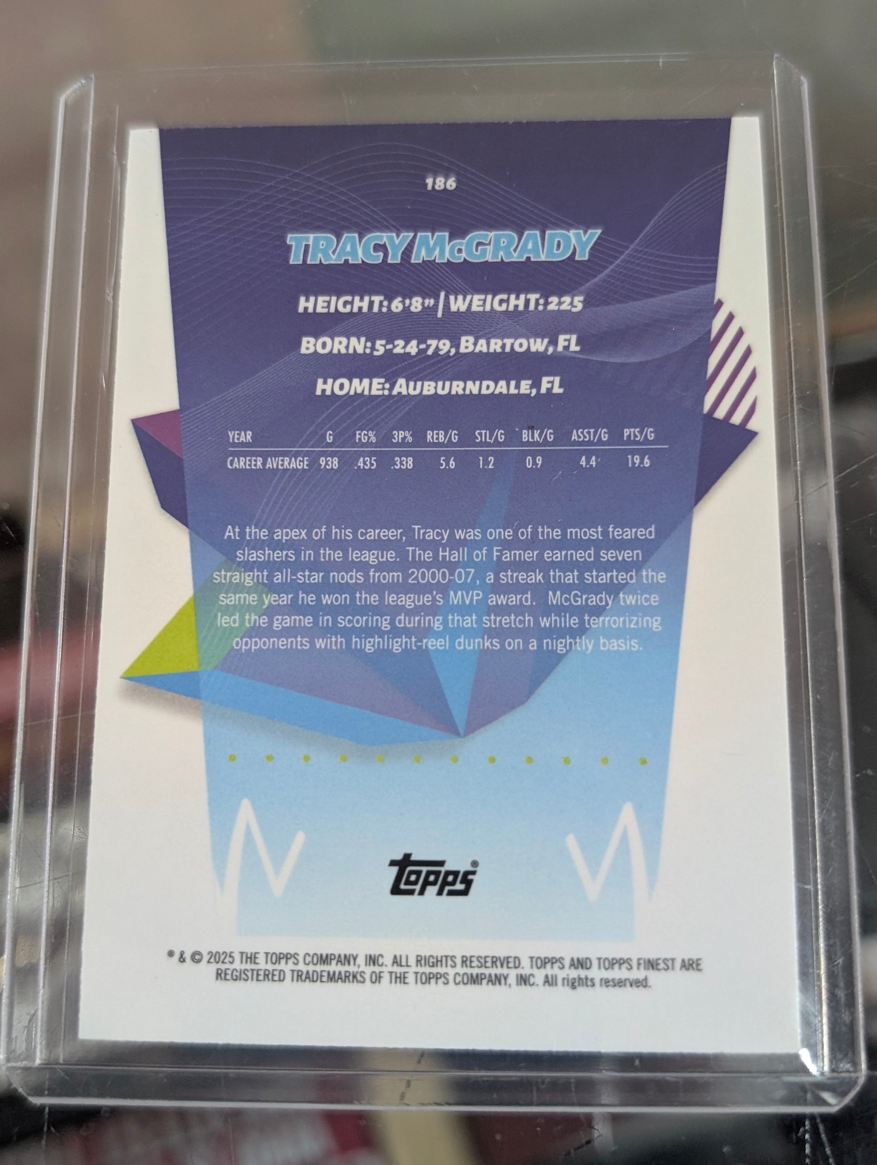 2025 Topps Finest Tracy McGrady Purple Refractor 70/75 No 186