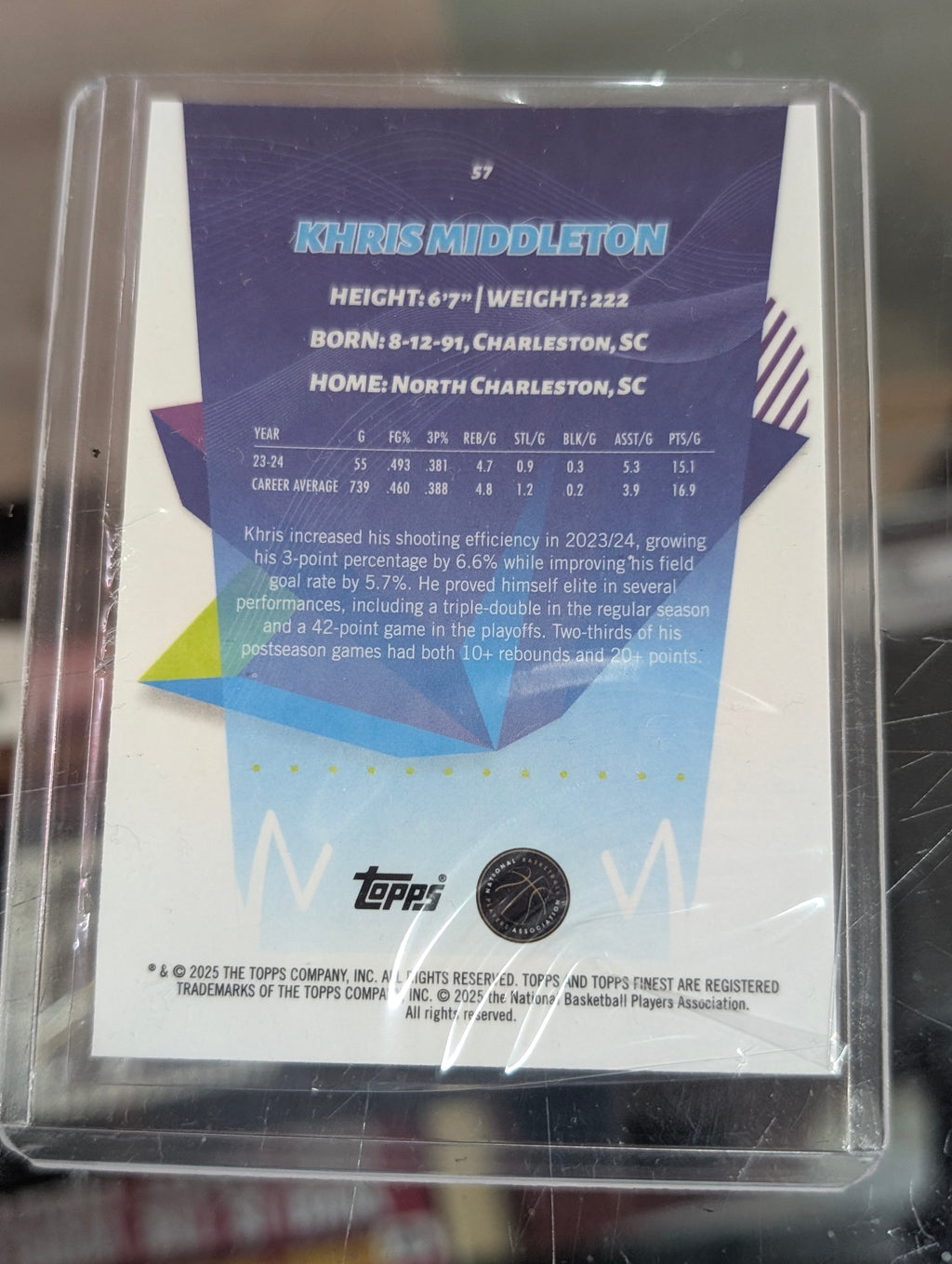 2025 Topps Finest Khris Middleton Refractor No 57