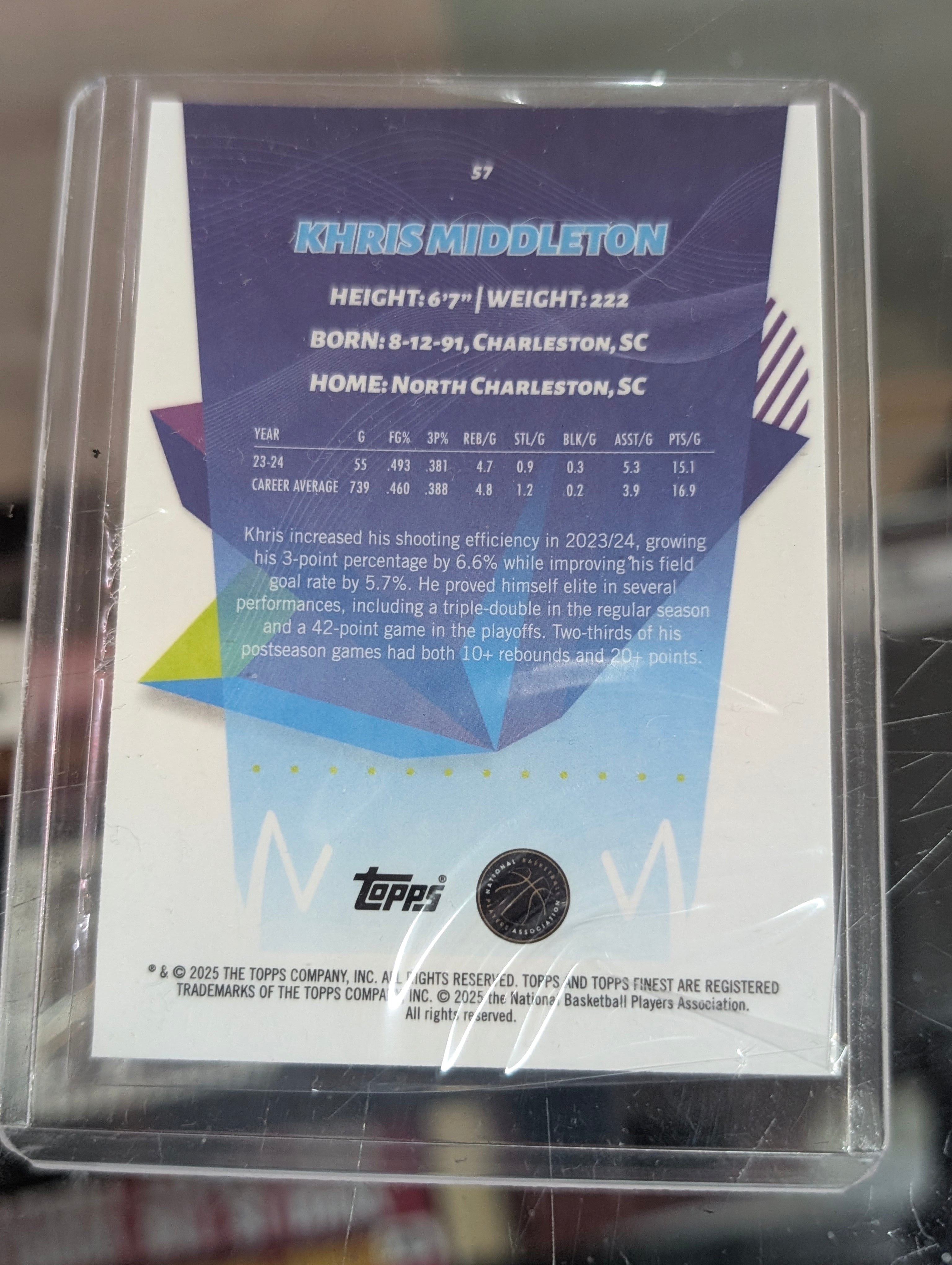 2025 Topps Finest Khris Middleton Refractor No 57