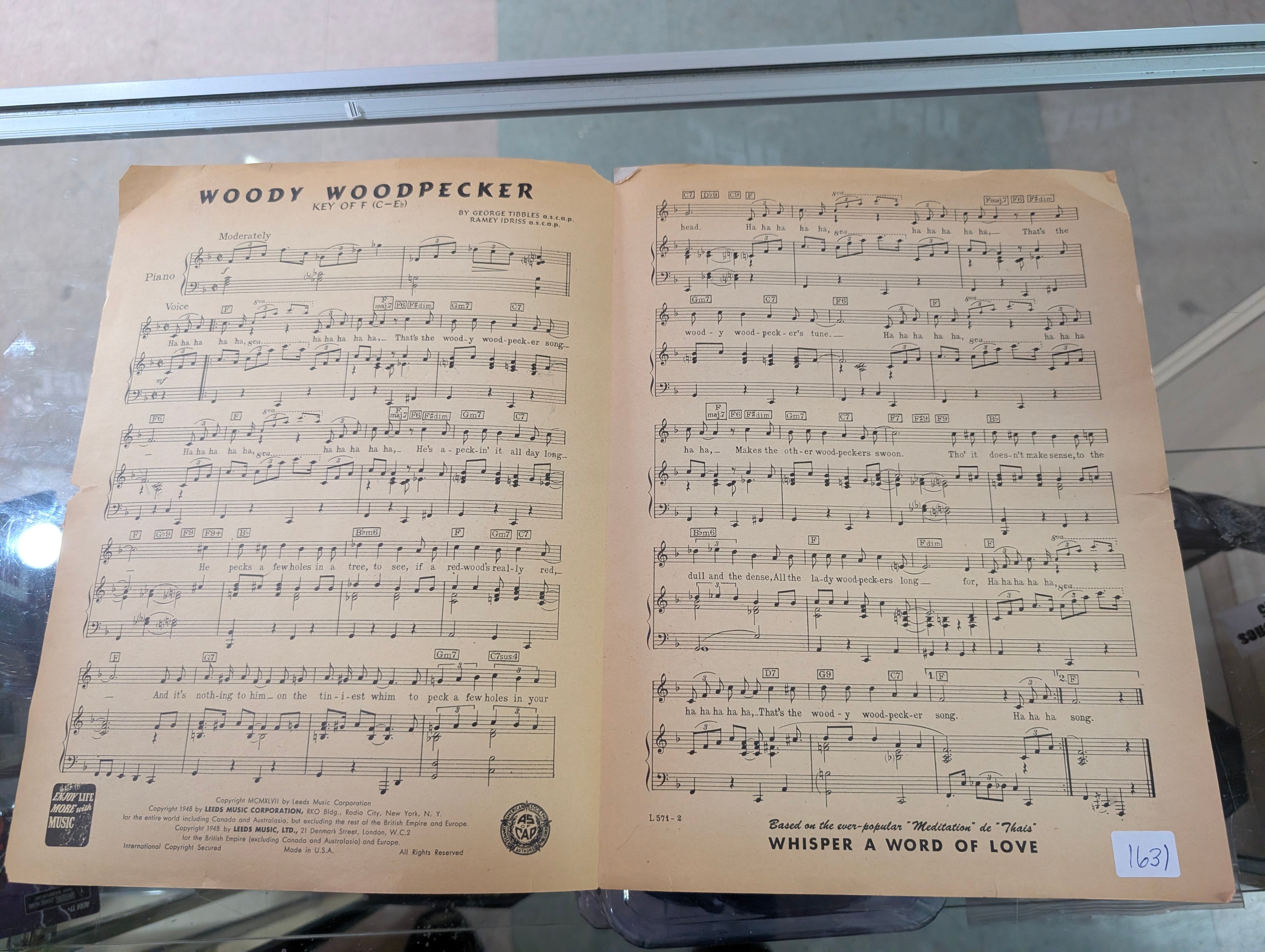 Vintage 1948 Woody Woodpecker Sheet Music Walter Lantz Cartoons Leeds