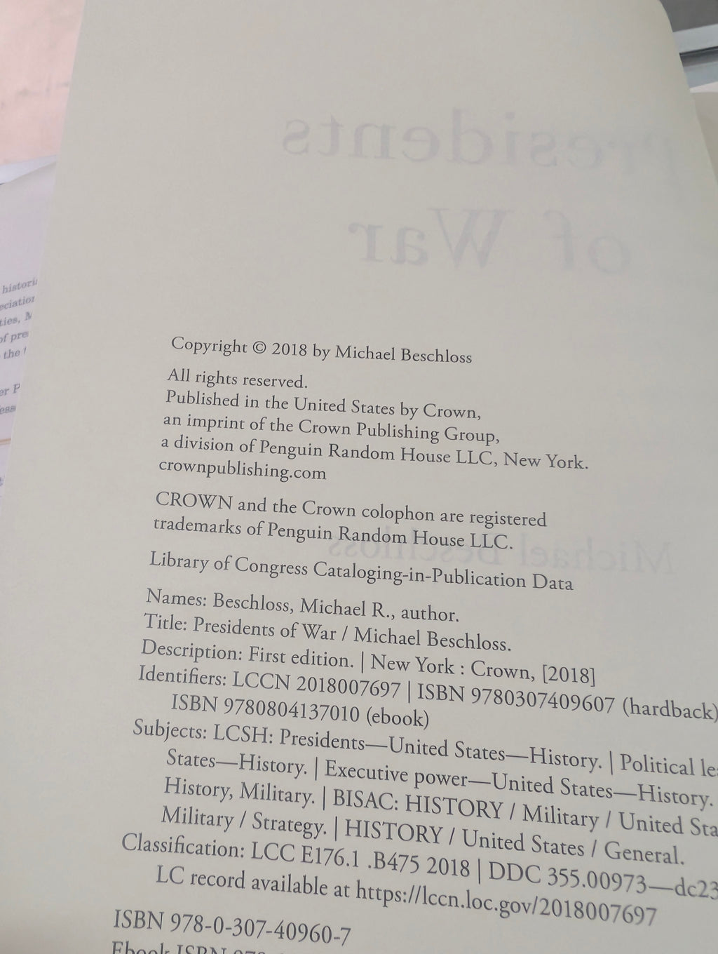 Michael Beschloss Presidents Of War 2018 First Edition Hardcover Book