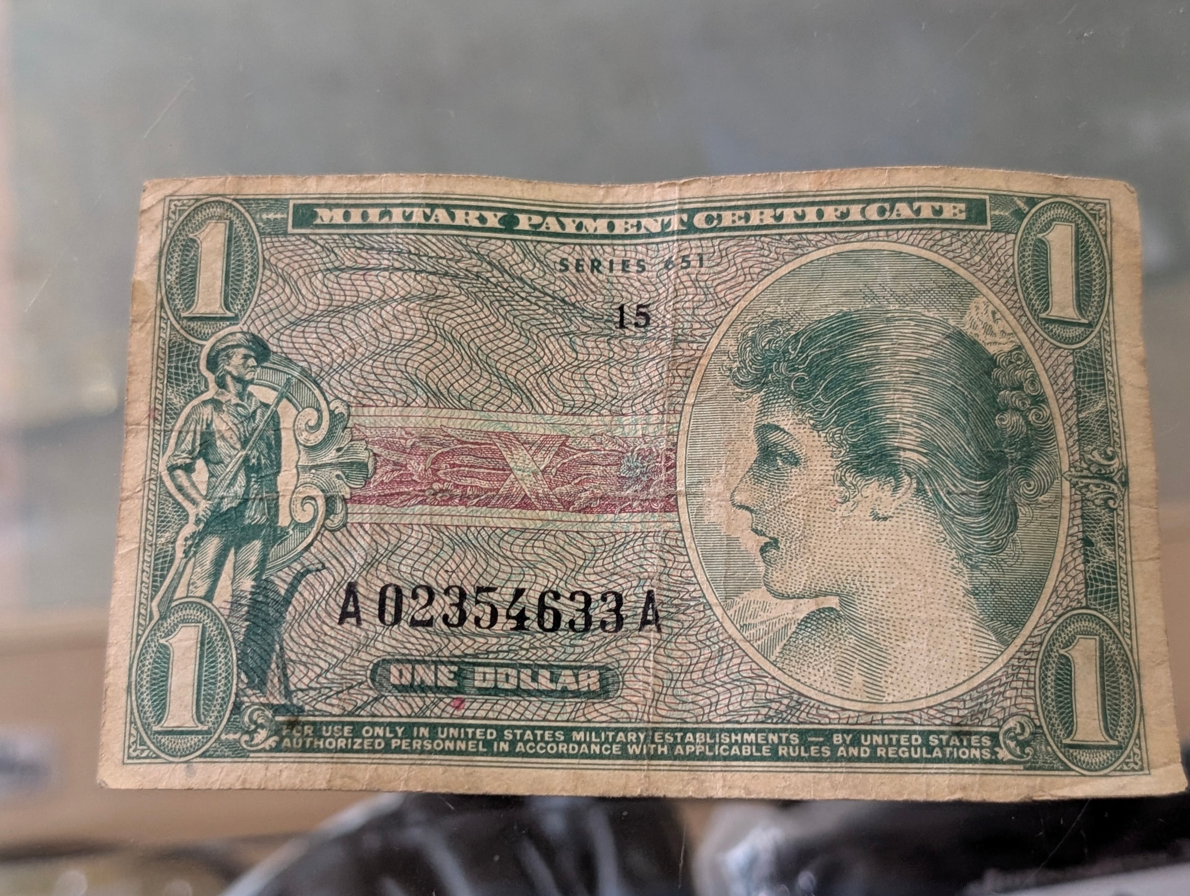 Vintage 1951 $1 Military Payment Certificate Series 651 US Currency Note
