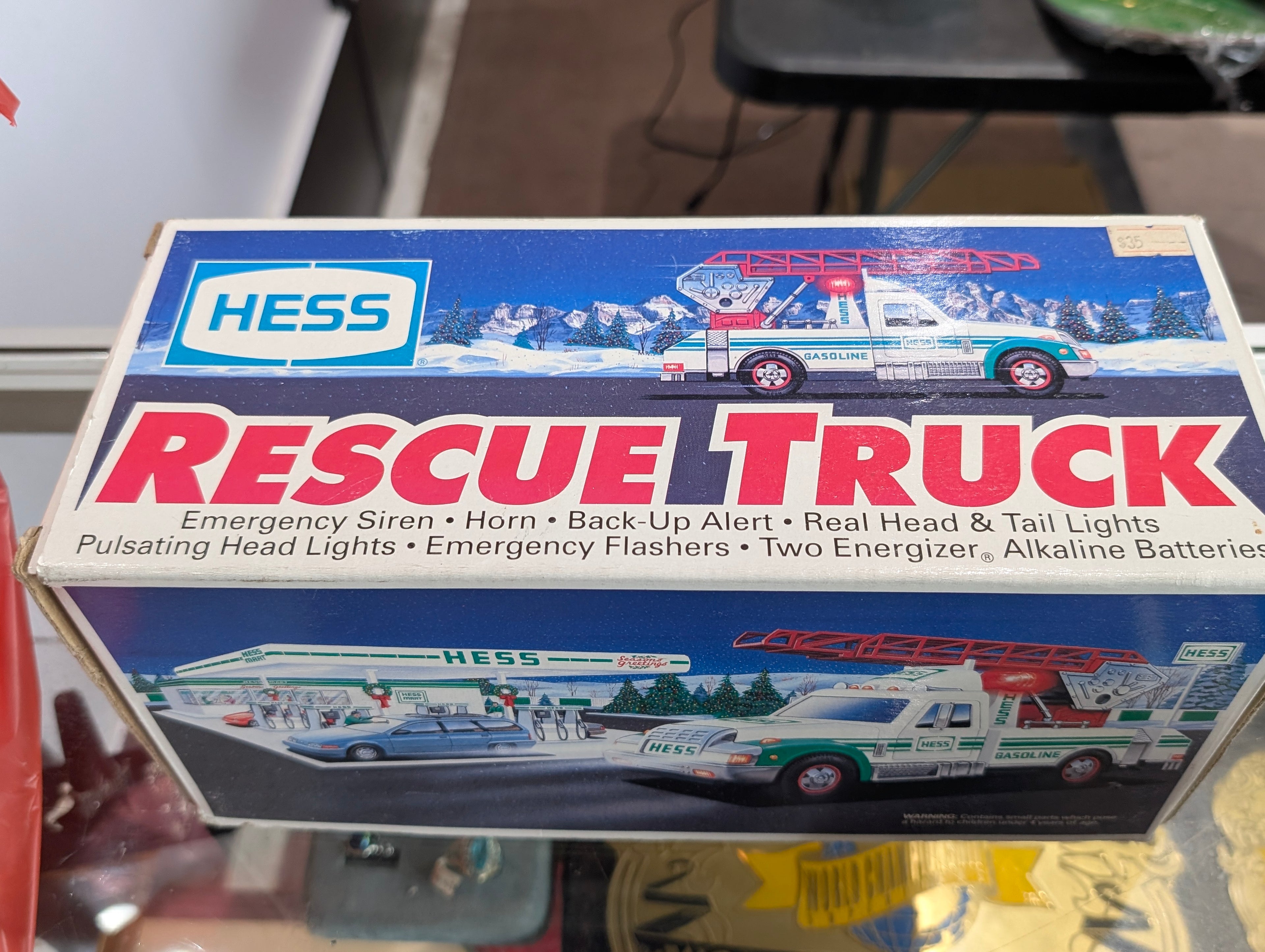 Vintage 1996 Hess Rescue Truck Gasoline Ladder Emergency Toy W Box