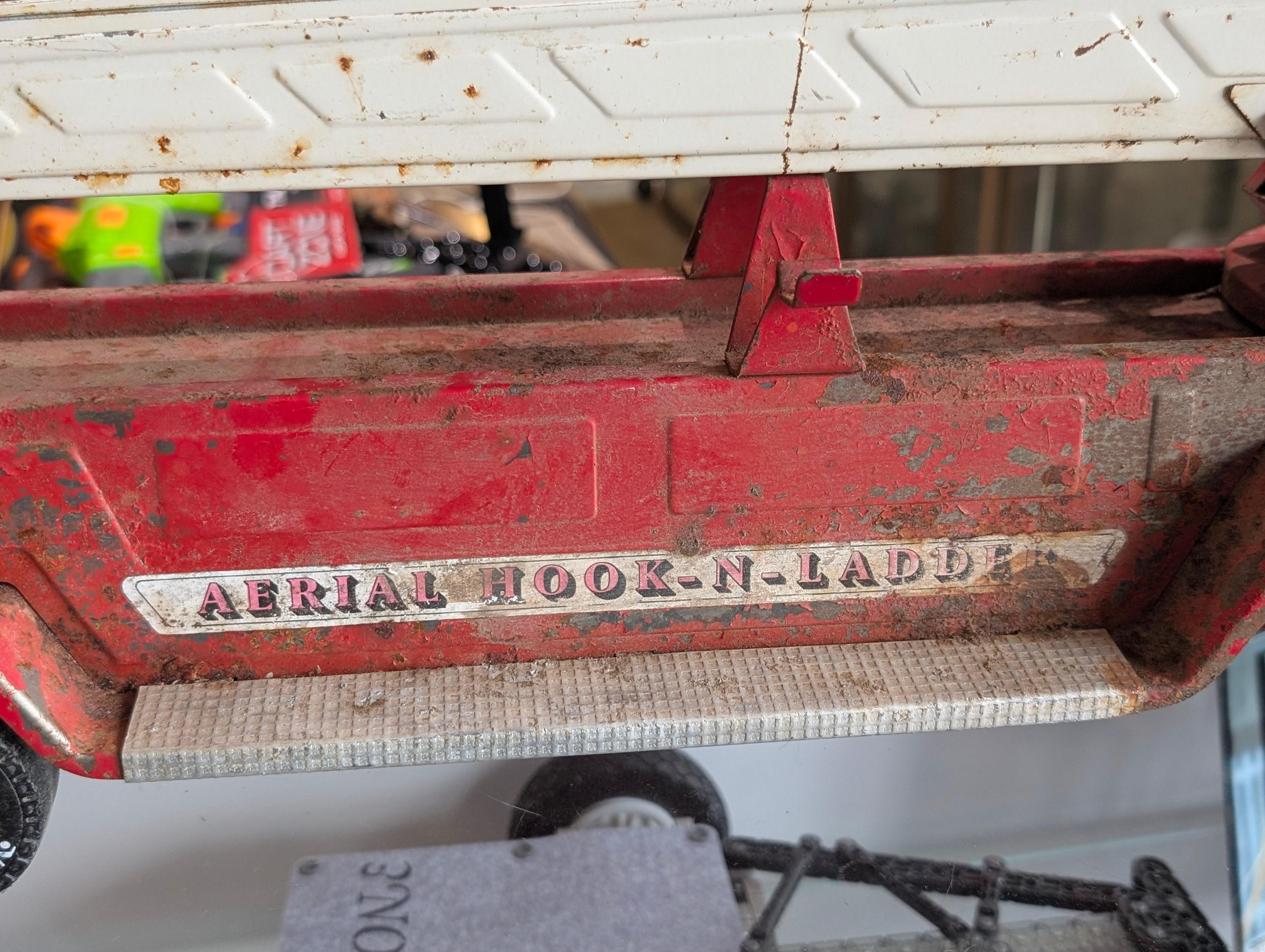 Vintage NYLINT Aerial Hook-N-Ladder Fire Truck Pressed Steel Toy